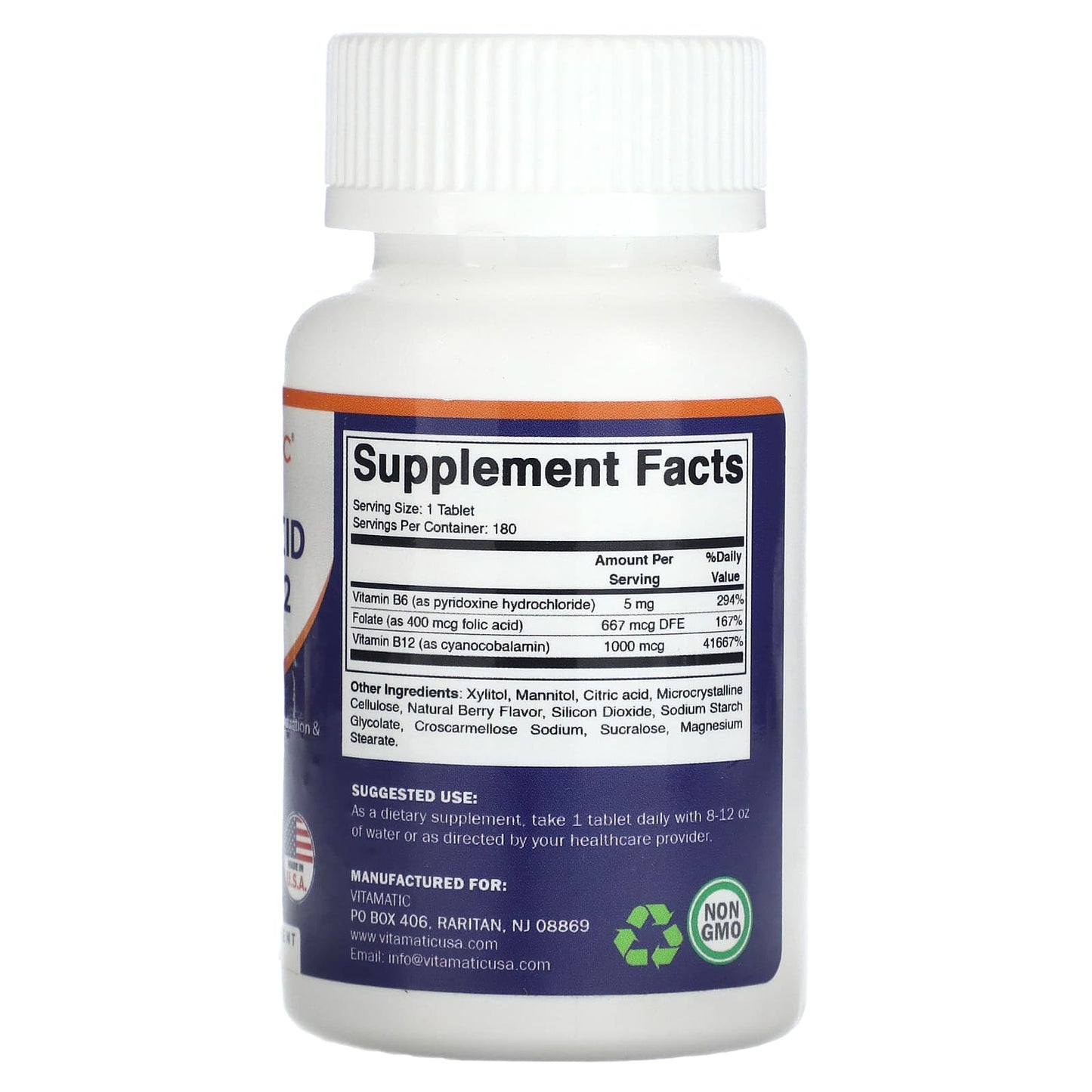 Vitamatic, Folic Acid B6 & B12, Natural Berry, 180 Fast Dissolve Tablets - Image 2
