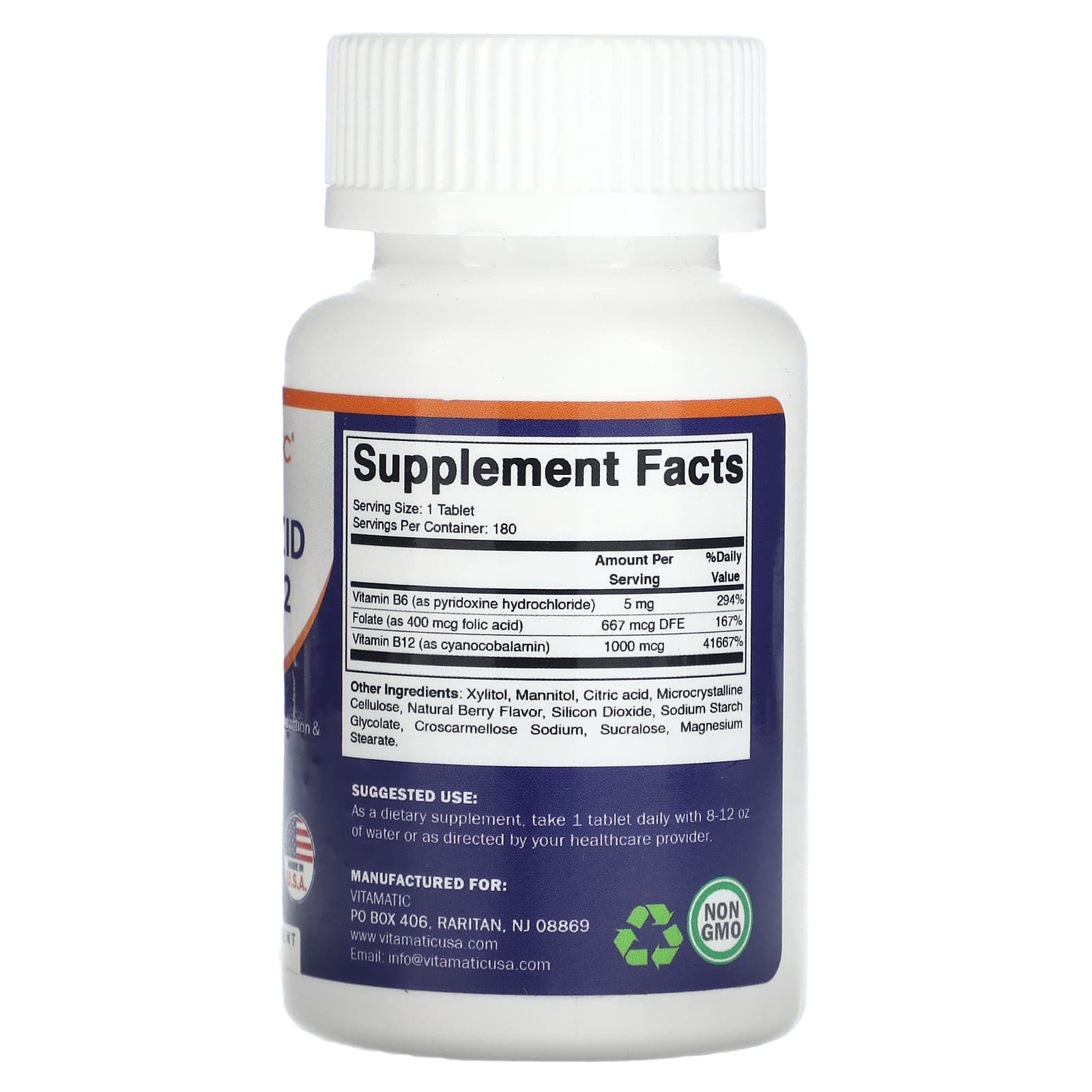 Vitamatic, Folic Acid B6 & B12, Natural Berry, 180 Fast Dissolve Tablets - Image 2