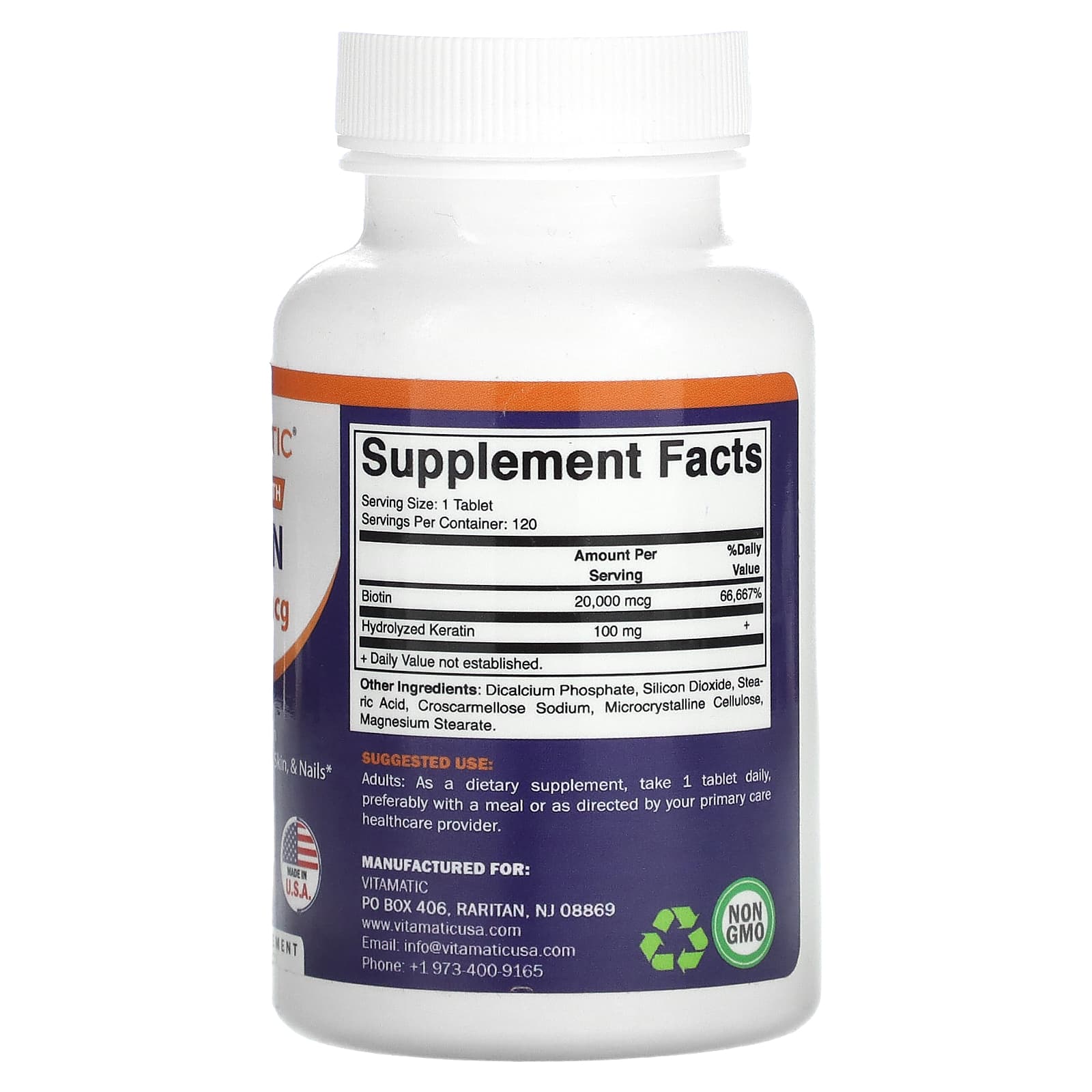 Vitamatic, Biotin, Max Strength, 20,000 mcg, 120 Tablets - Image 2