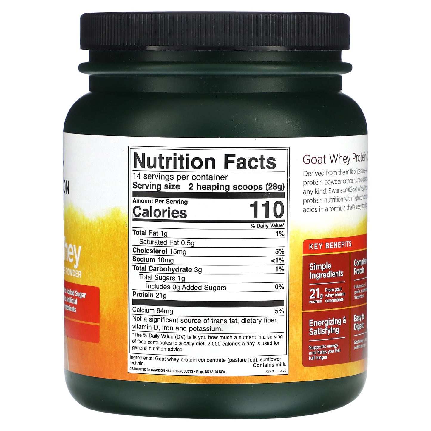 Swanson, Goat Whey Protein Concentrate Powder, Unsweetened, 14 oz (397 g) - Image 2