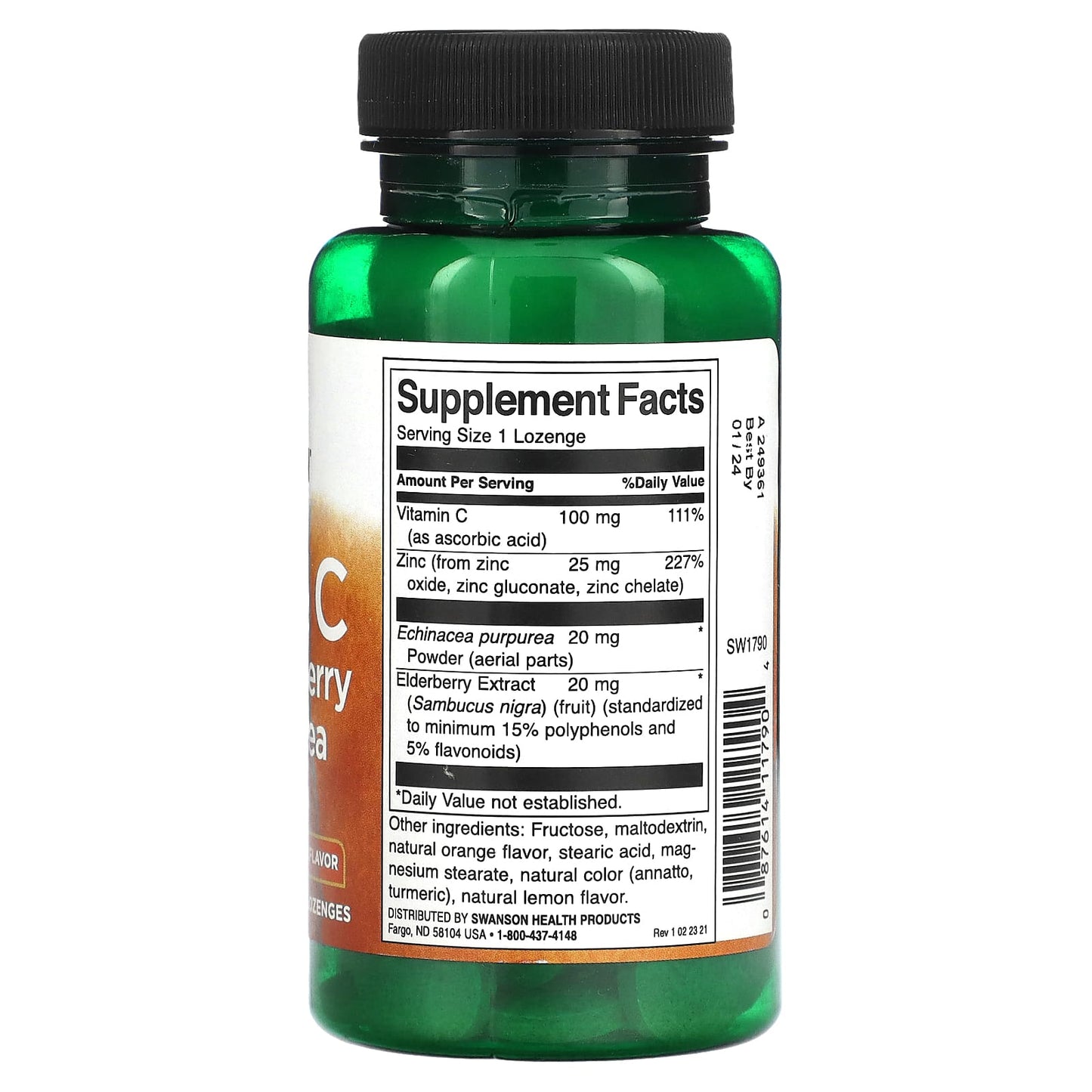 Swanson, Zinc & C with Elderberry & Echinacea, Orange & Lemon, 60 Lozenges - Image 2