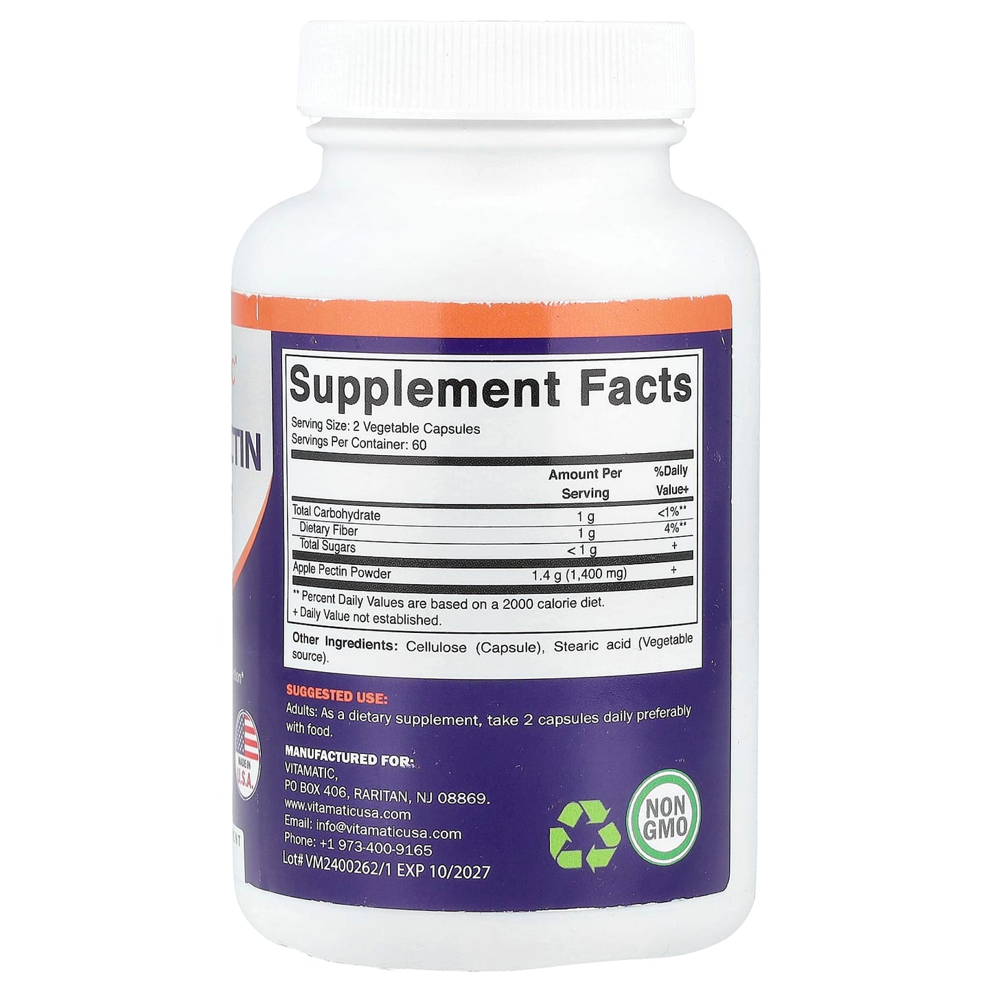 Vitamatic, Apple Pectin, 120 Veggie Capsules (700 mg per Capsule) - Image 2