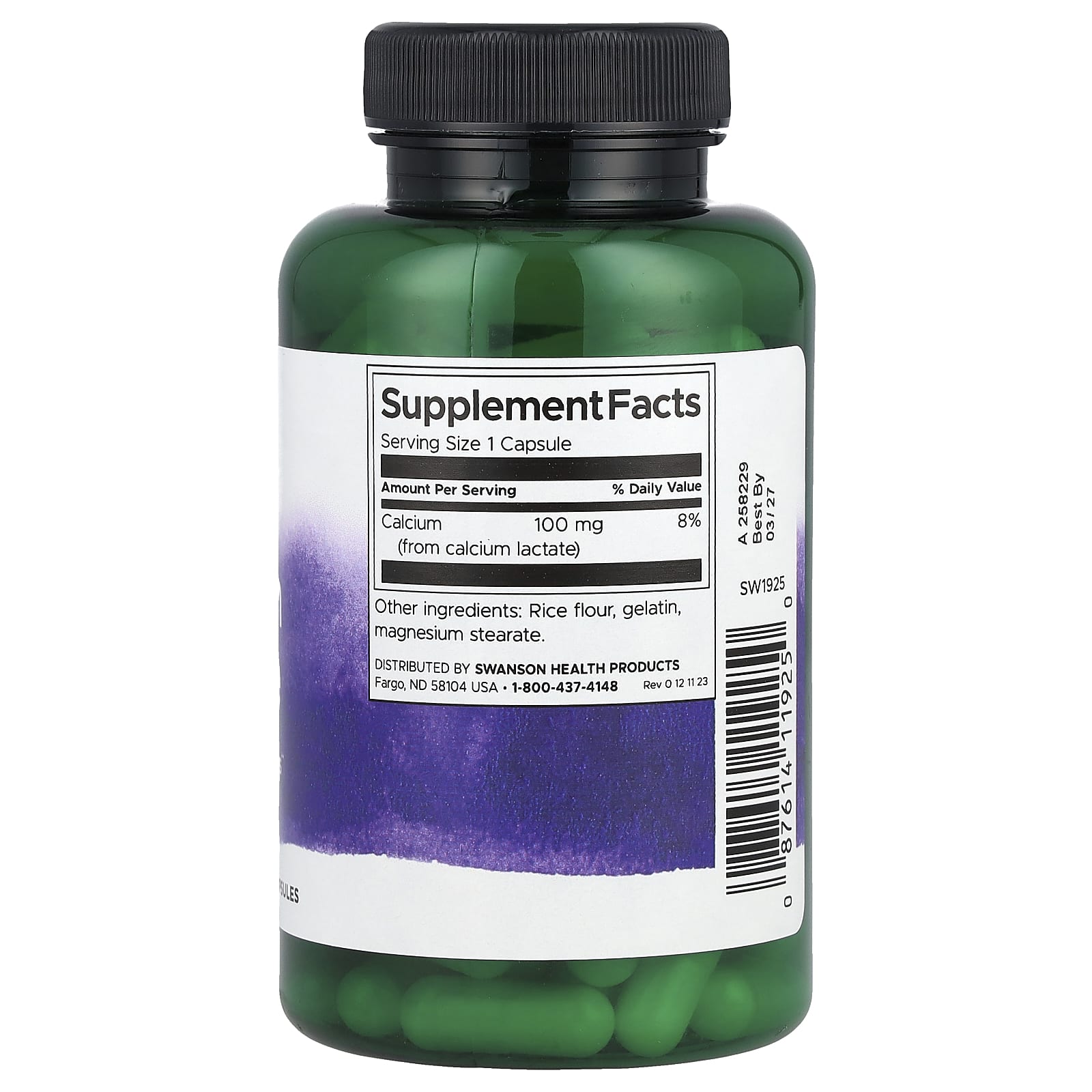 Swanson, Calcium Lactate, 100 mg , 100 Capsules - Image 2