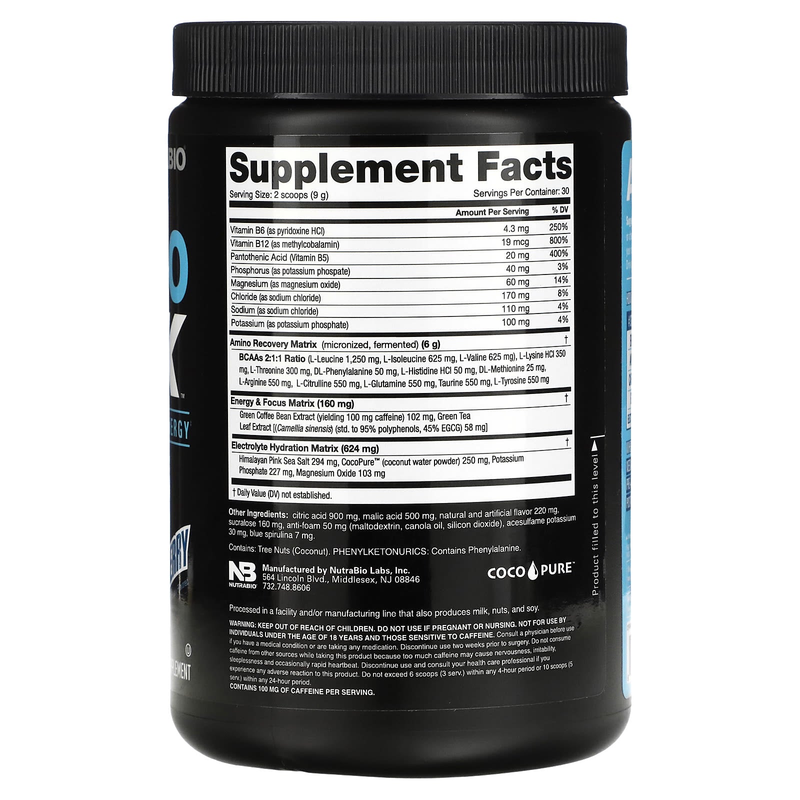 NutraBio, Amino Kick, Blue Raspberry, 0.59 lb (269 g) - Image 2