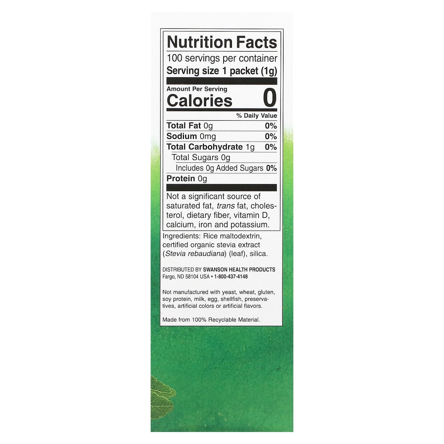 Swanson, Green Leaf Stevia Extract, 100 Packets - Image 2