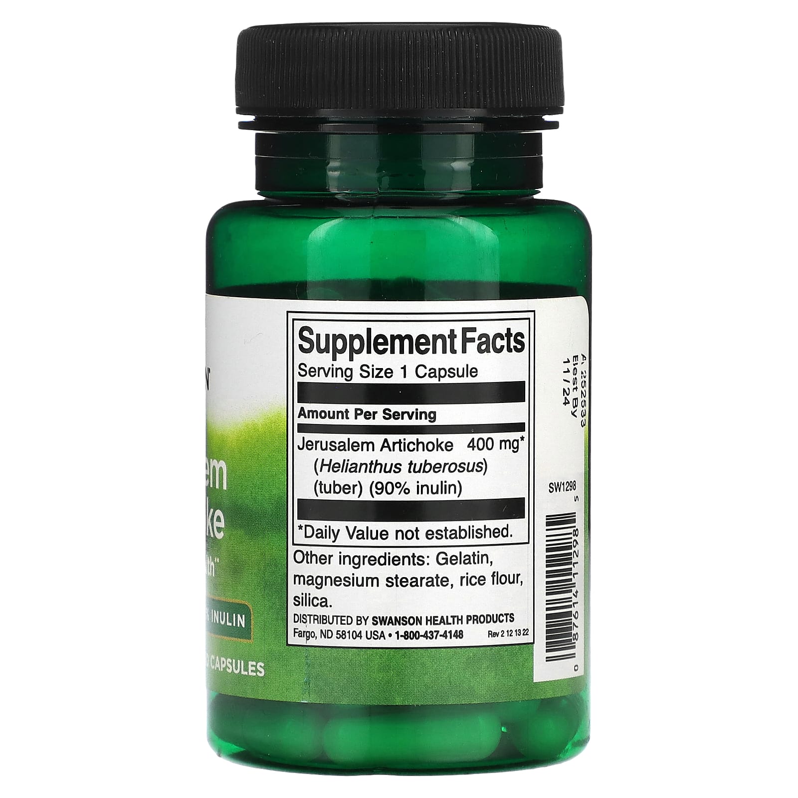 Swanson, Prebiotic Jerusalem Artichocke, 400 mg, 60 Capsules - Image 2