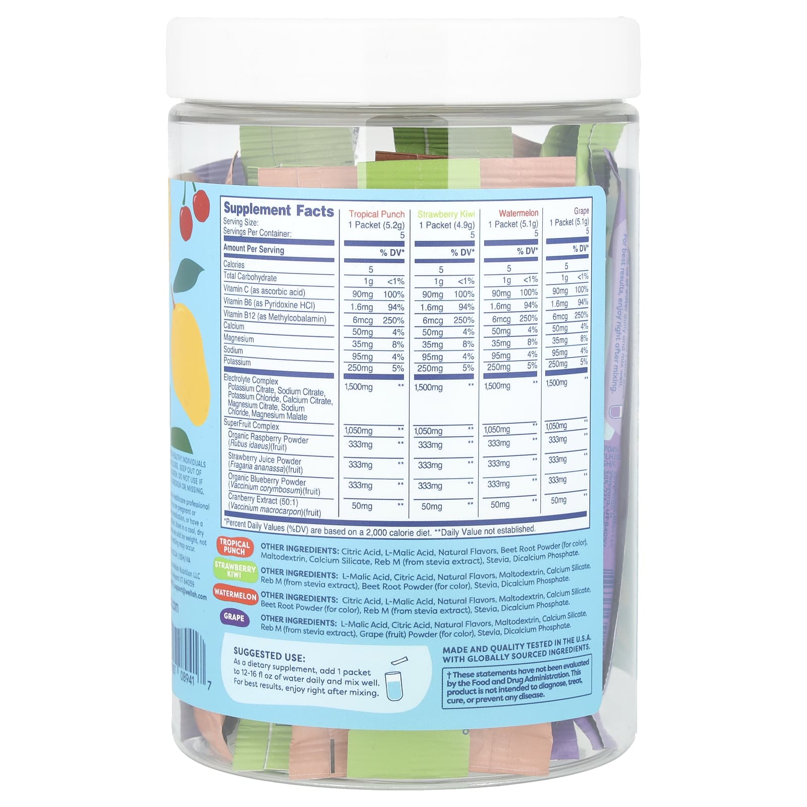 Wellah, Splish Splash Hydration, Variety, 20 Stick Packs, 0.2 oz (4.9 - 5.2 g) Each - Image 2