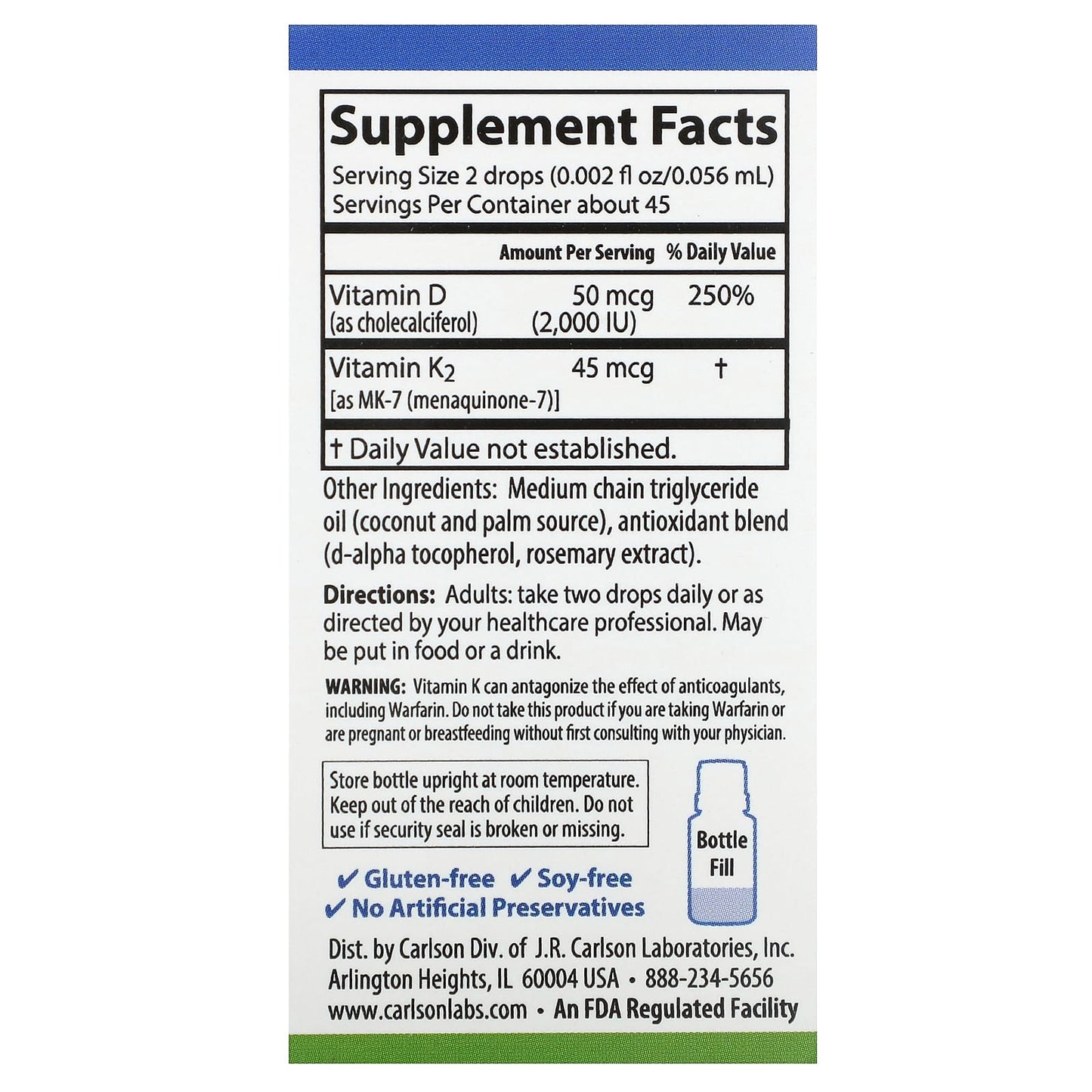 Carlson Super Daily D3 + K2, 45mcg & 2,000 IU, Liquid Vitamin Drops - Image 2