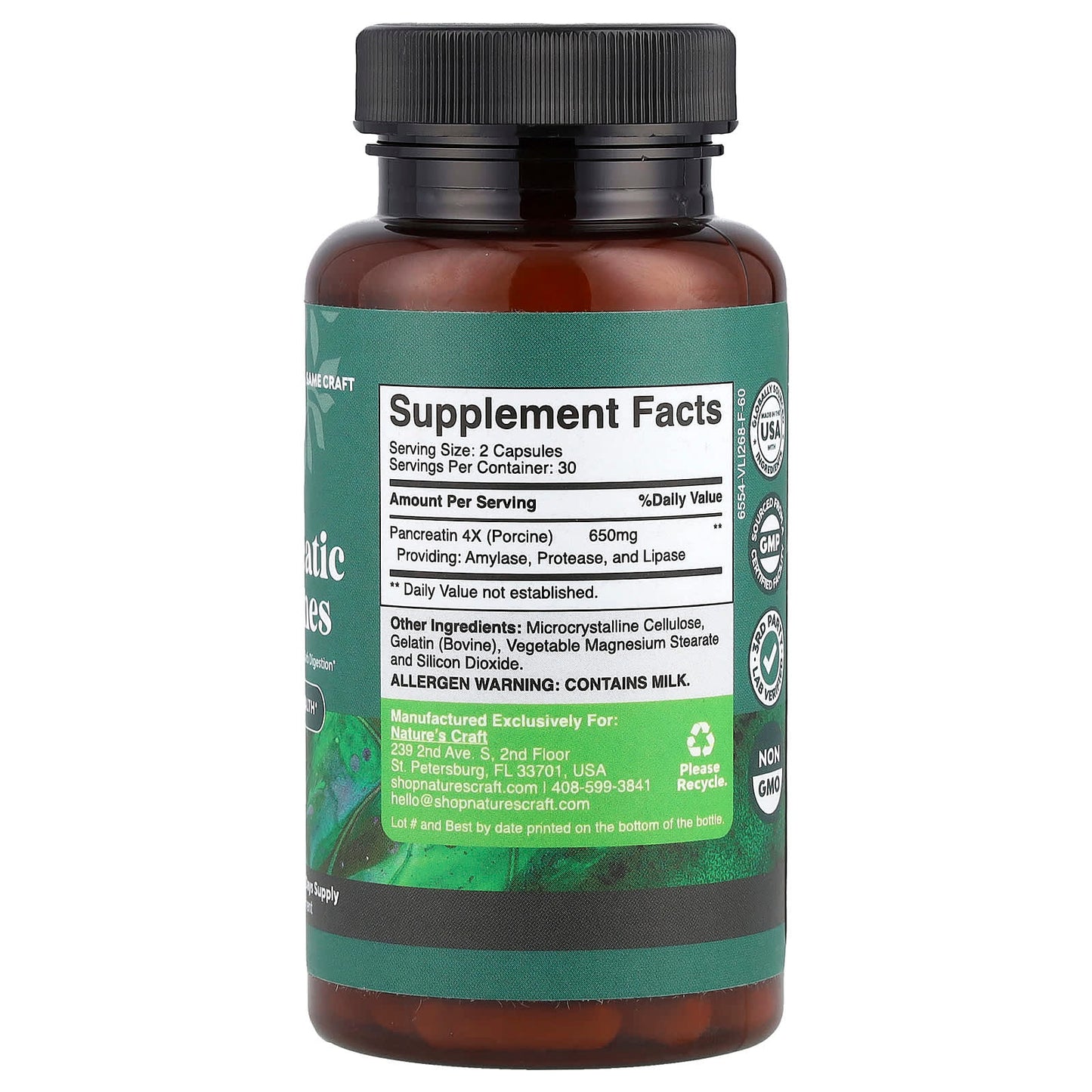 Nature's Craft, Pancreatic Enzymes, 60 Capsules (325 mg per Capsule) - Image 2