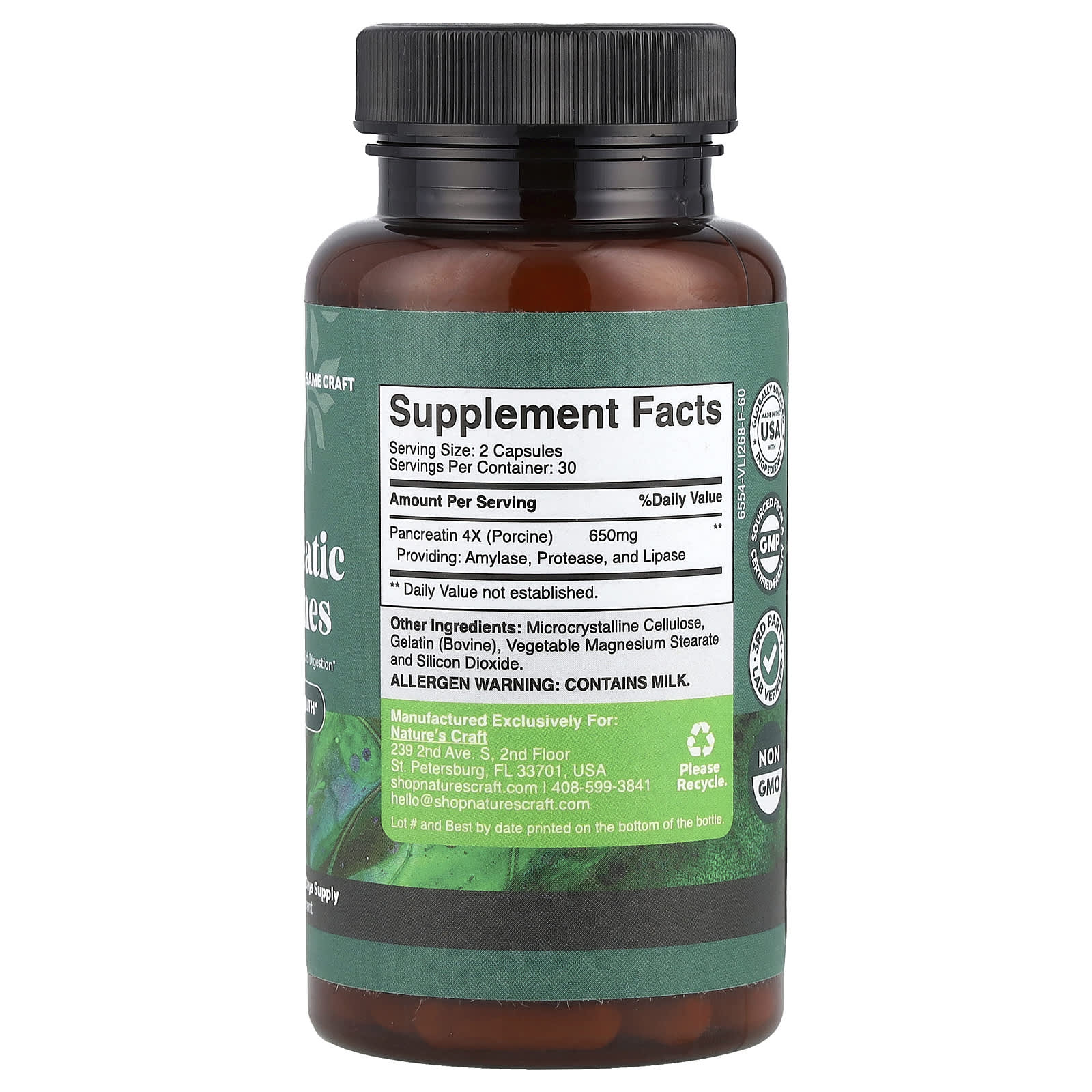 Nature's Craft, Pancreatic Enzymes, 60 Capsules (325 mg per Capsule) - Image 2
