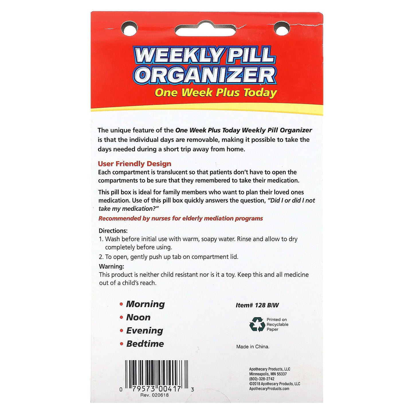Ezy Dose One Week Pill Organizer with Removable Daily Compartments - Image 2