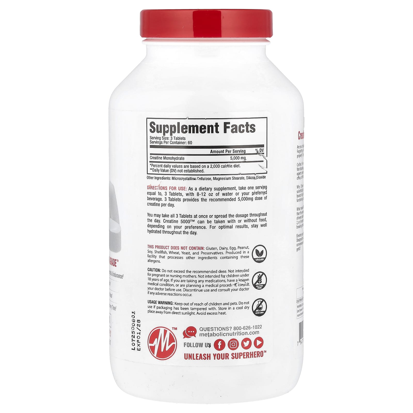 Metabolic Nutrition, Creatine 5000™, 180 Tablets (1,666 mg per Tablet)