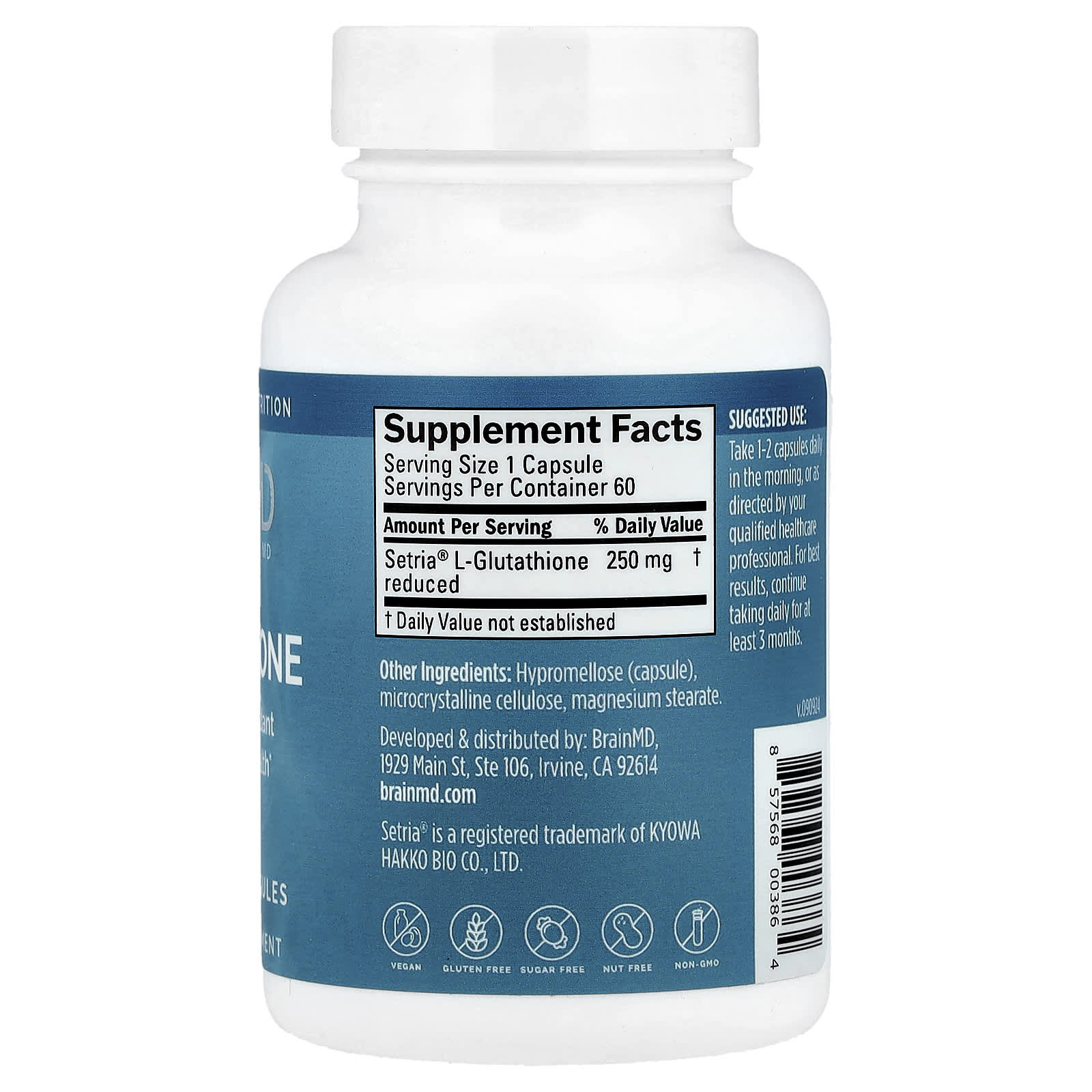 Boost Brain Health with BrainMD Glutathione Supplements 250mg, 60 Vegan Capsules - Image 2