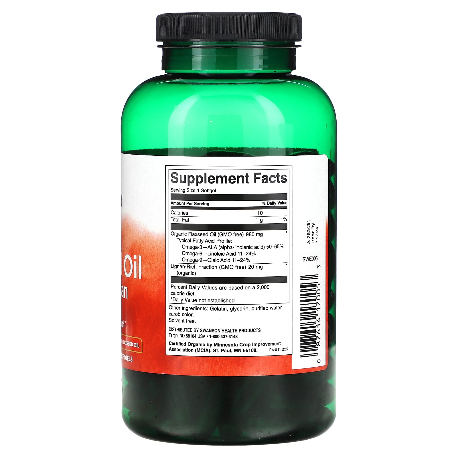 Swanson, Flaxseed Oil High Lignan, 980 mg, 200 Softgels - Image 2