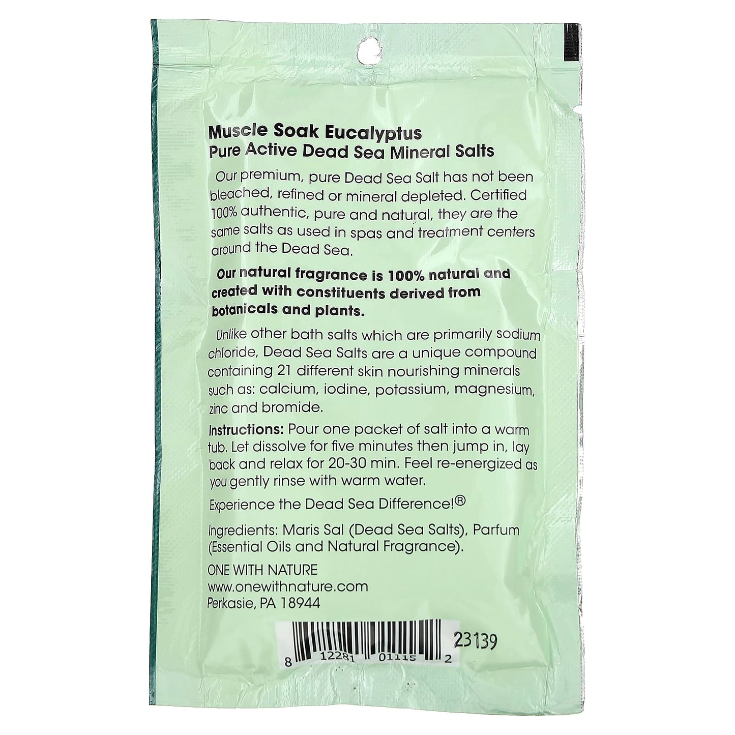 One with Nature, Dead Sea Spa, Mineral Salts, Muscle Soak, Eucalyptus, 2.5 oz (70 g) - Image 2