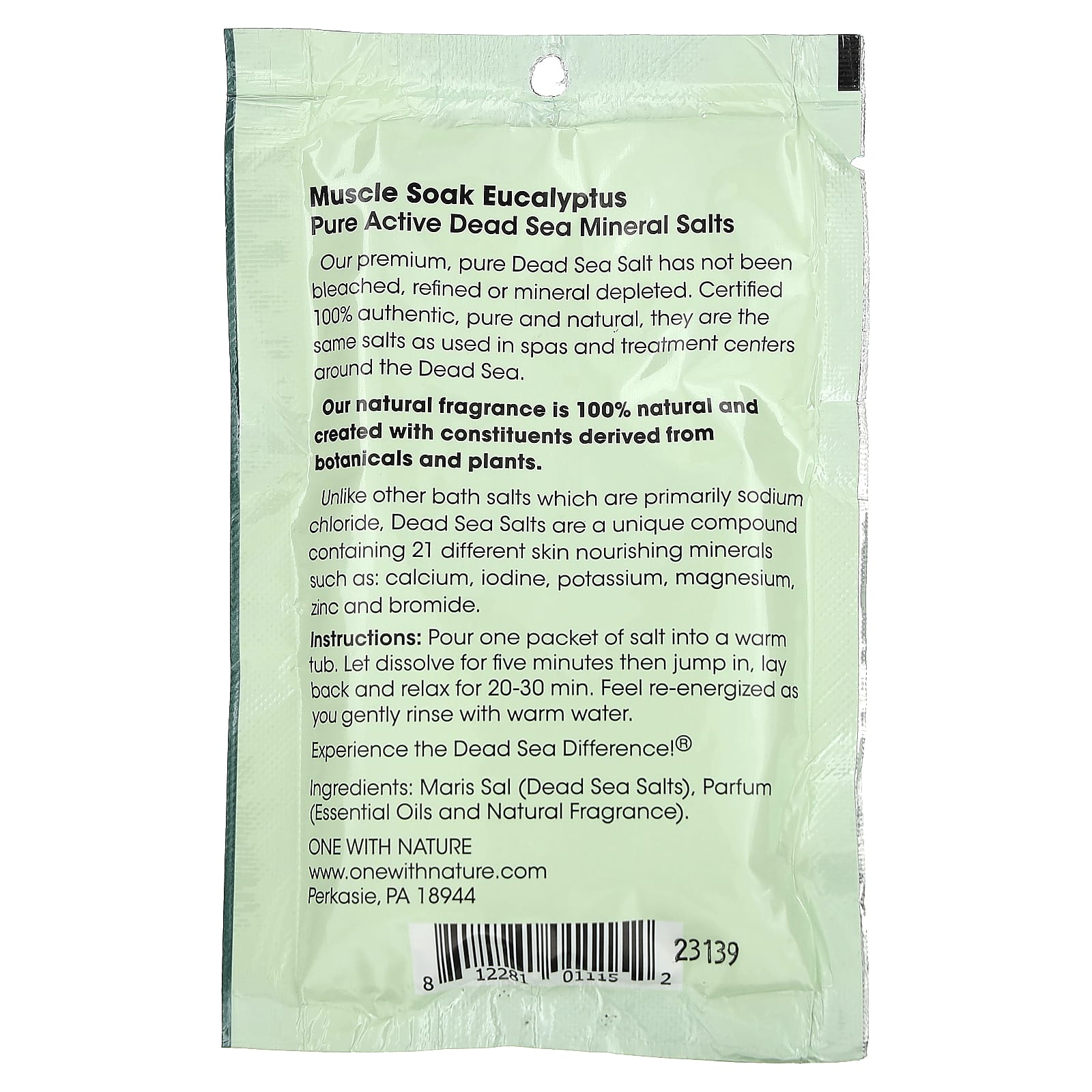 One with Nature, Dead Sea Spa, Mineral Salts, Muscle Soak, Eucalyptus, 2.5 oz (70 g) - Image 2
