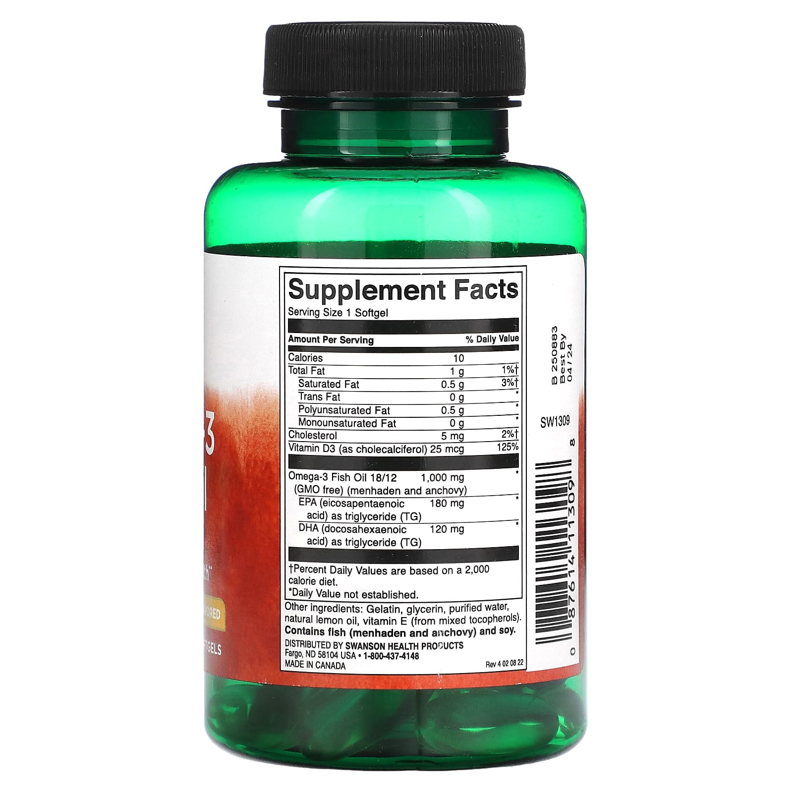 Swanson, Omega-3 Fish Oil with Vitamin D, Lemon, 60 Softgels - Image 2