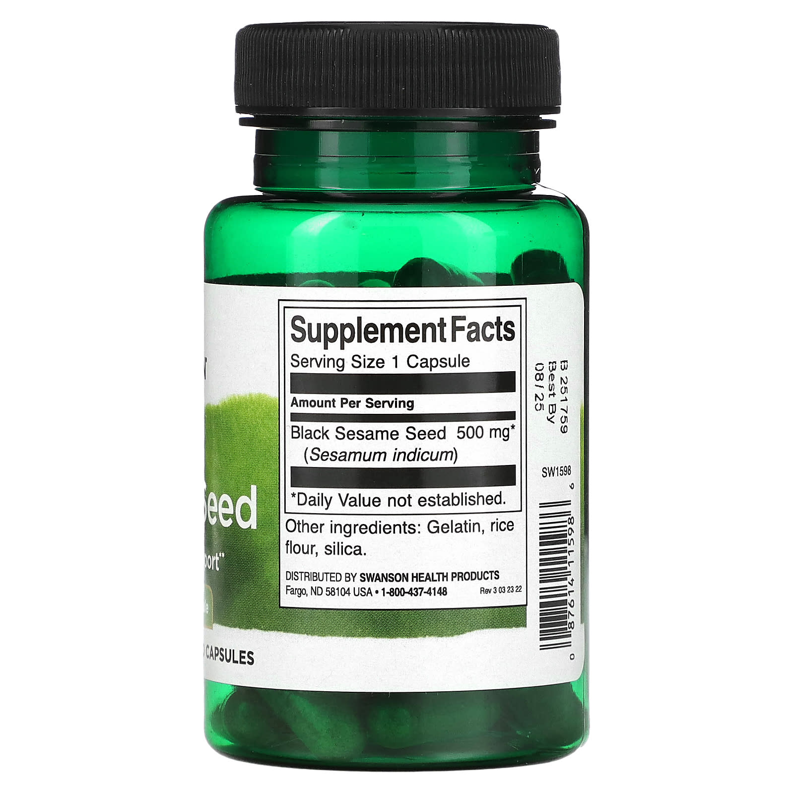 Swanson, Black Sesame Seed, 500 mg, 60 Capsules - Image 2