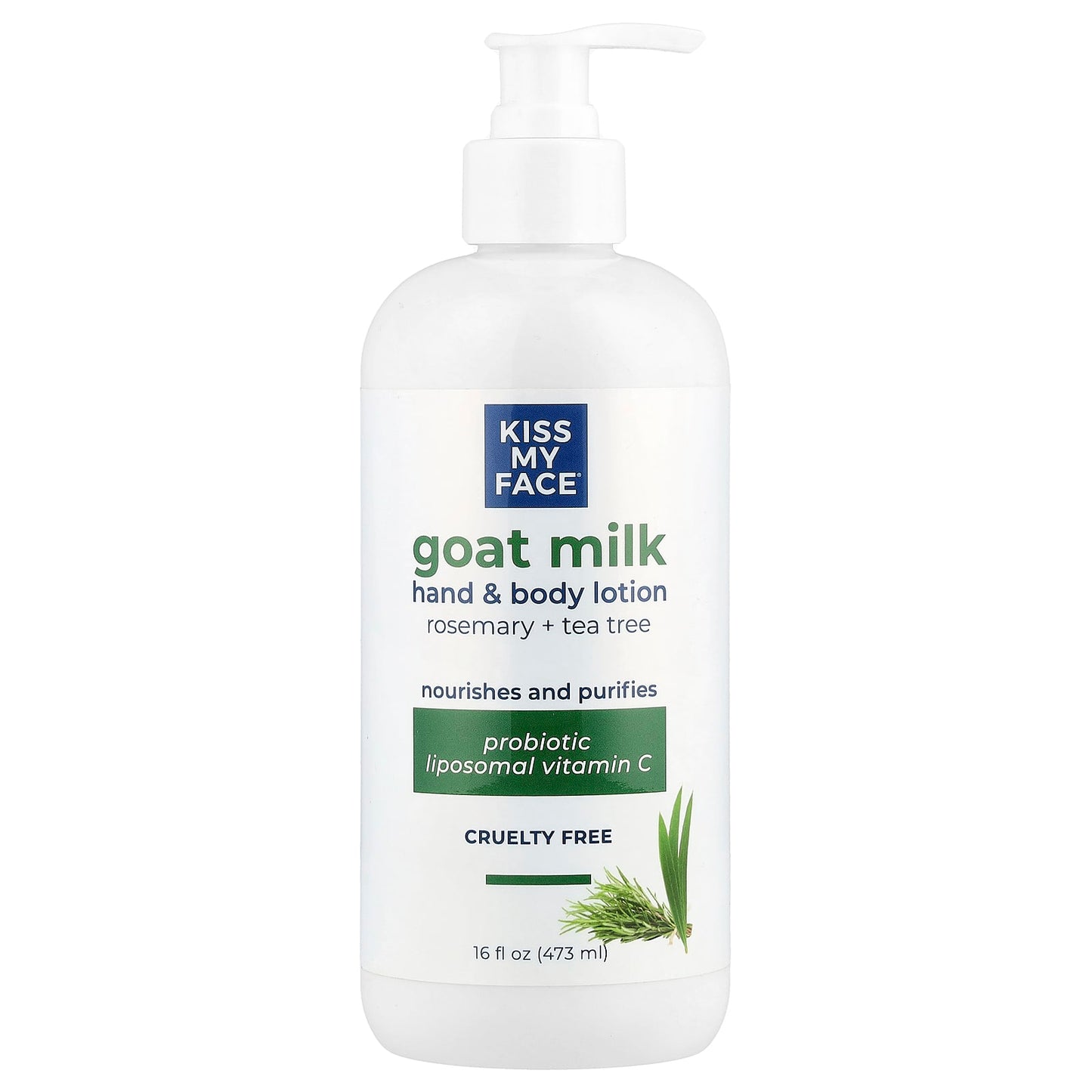 Kiss My Face, Goat Milk Hand & Body Lotion, Rosemary + Tea Tree, 16 fl oz (473 ml) - Image 1