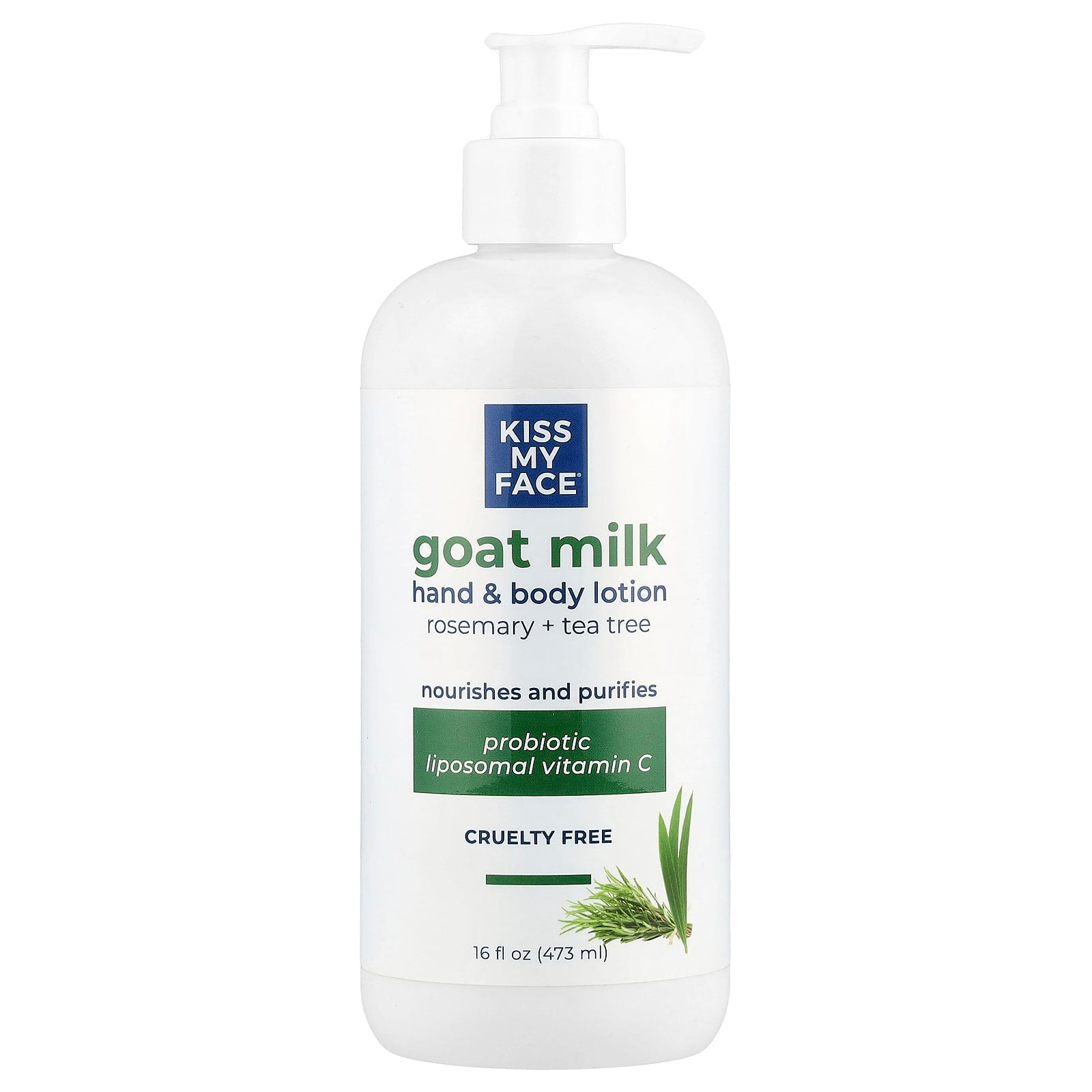 Kiss My Face, Goat Milk Hand & Body Lotion, Rosemary + Tea Tree, 16 fl oz (473 ml) - Image 1