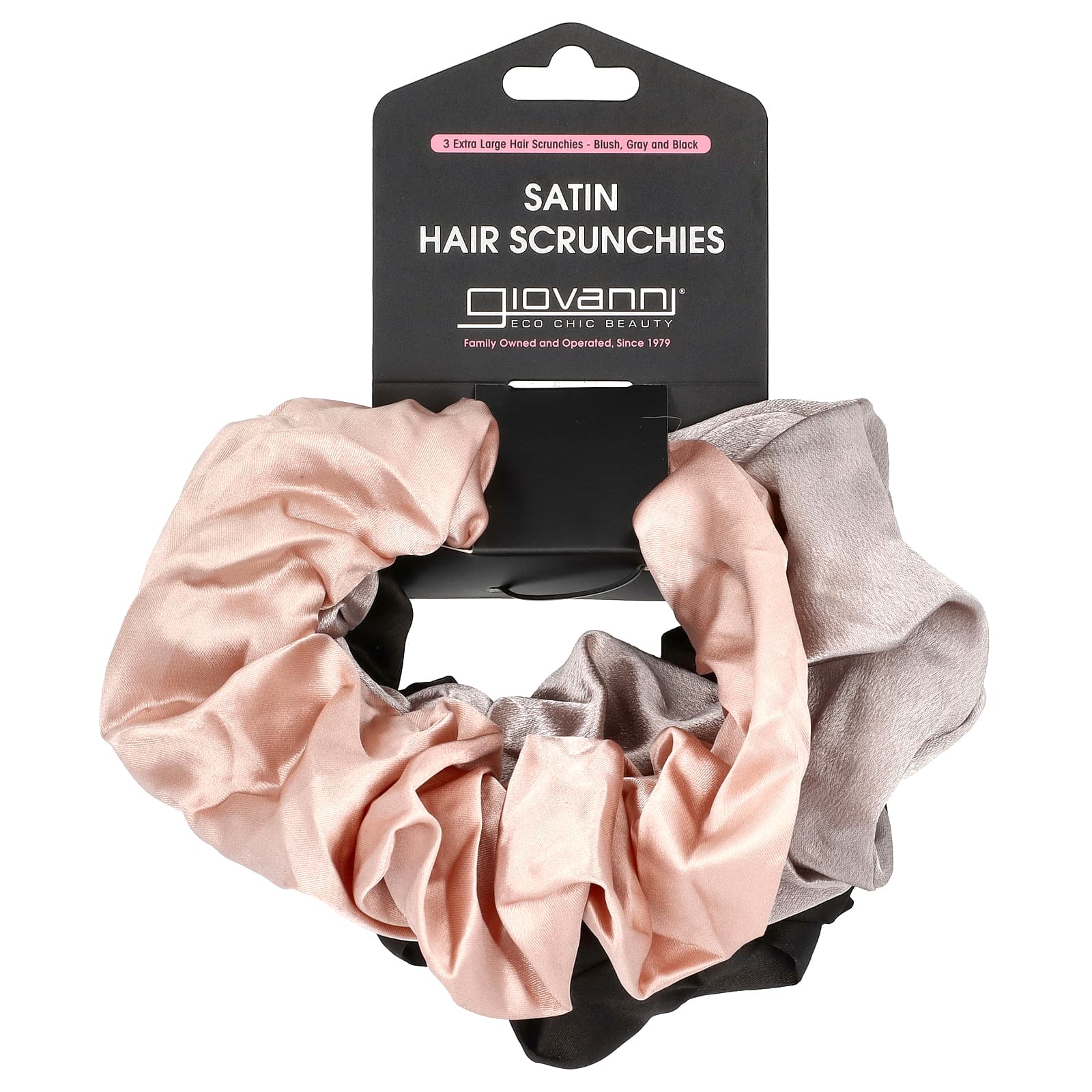 Giovanni Satin Hair Scrunches - Blush, Gray & Black, 3 Counts - Image 1
