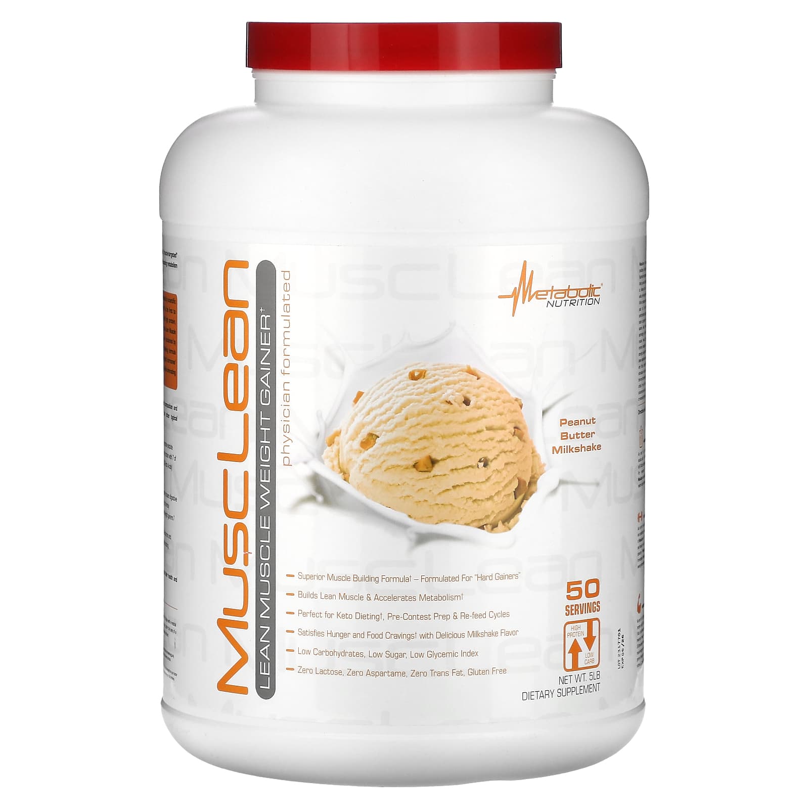 Metabolic Nutrition, MuscLean, Lean Muscle Weight Gainer, Peanut Butter Milkshake, 5 lb - Image 1