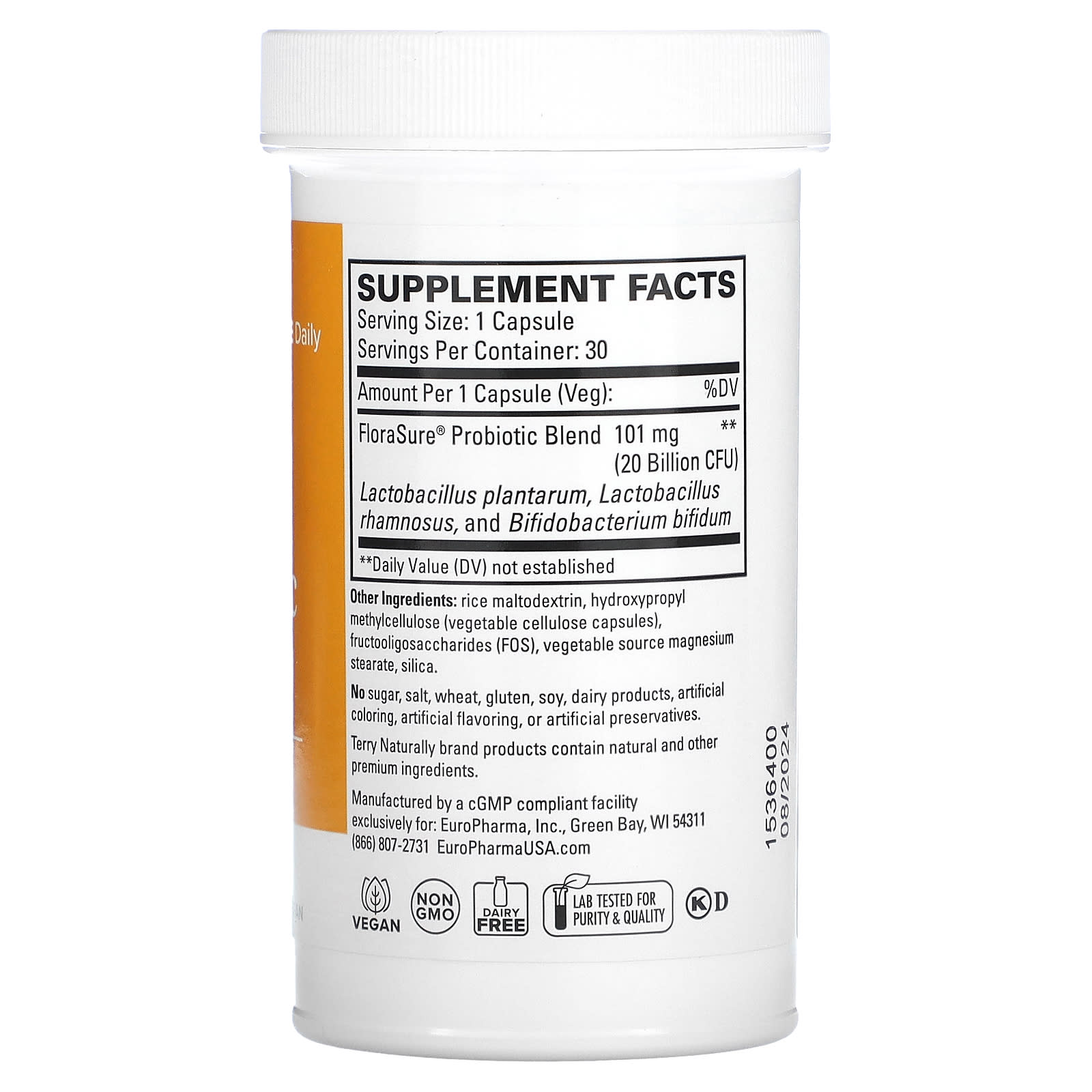 Terry Naturally, FloraSure Probiotic, 20 Billion CFU, 30 Capsules - Image 2
