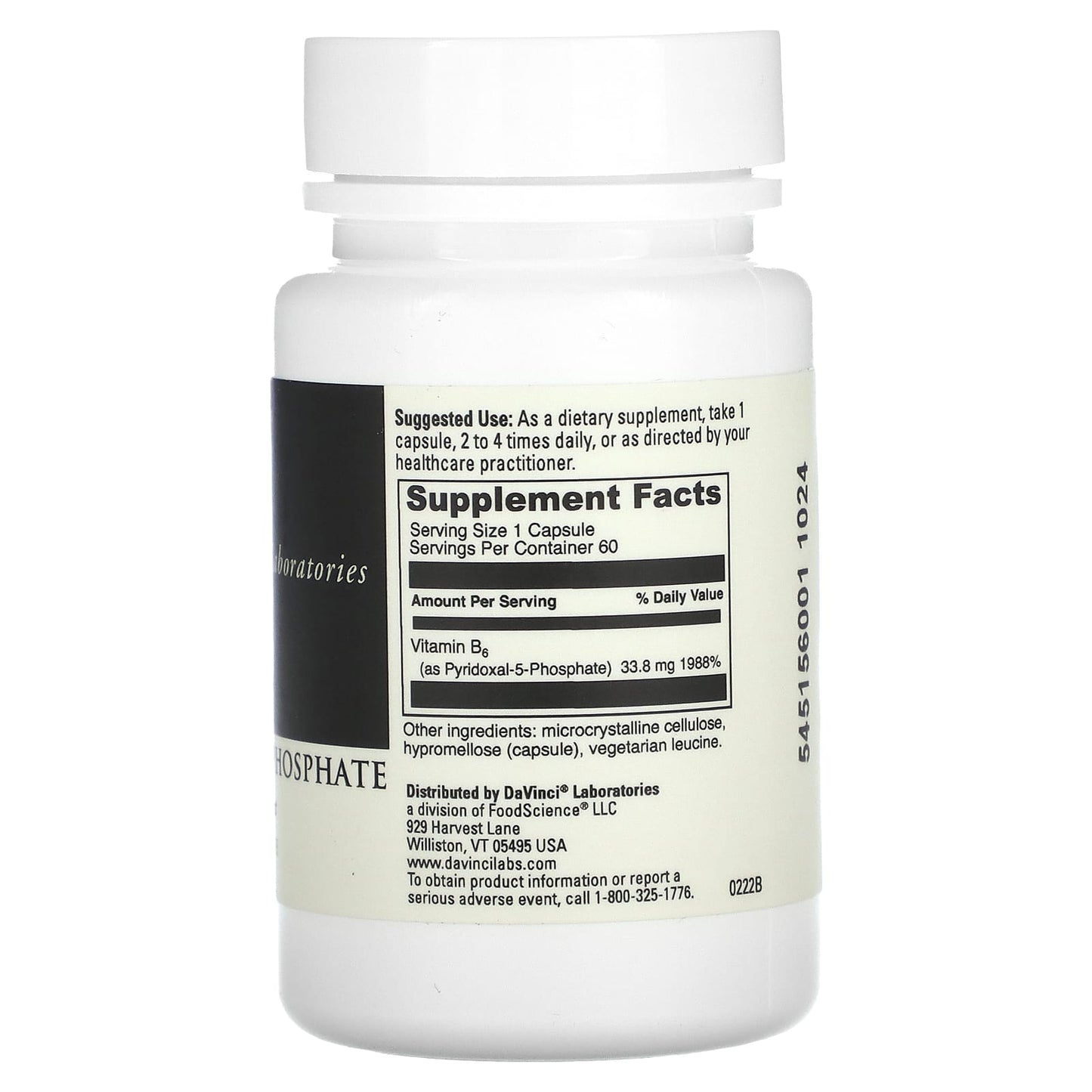 Pyridoxal-5-Phosphate Vitamin B6 Supplement by DaVinci Laboratories, 60 Capsules - Image 2