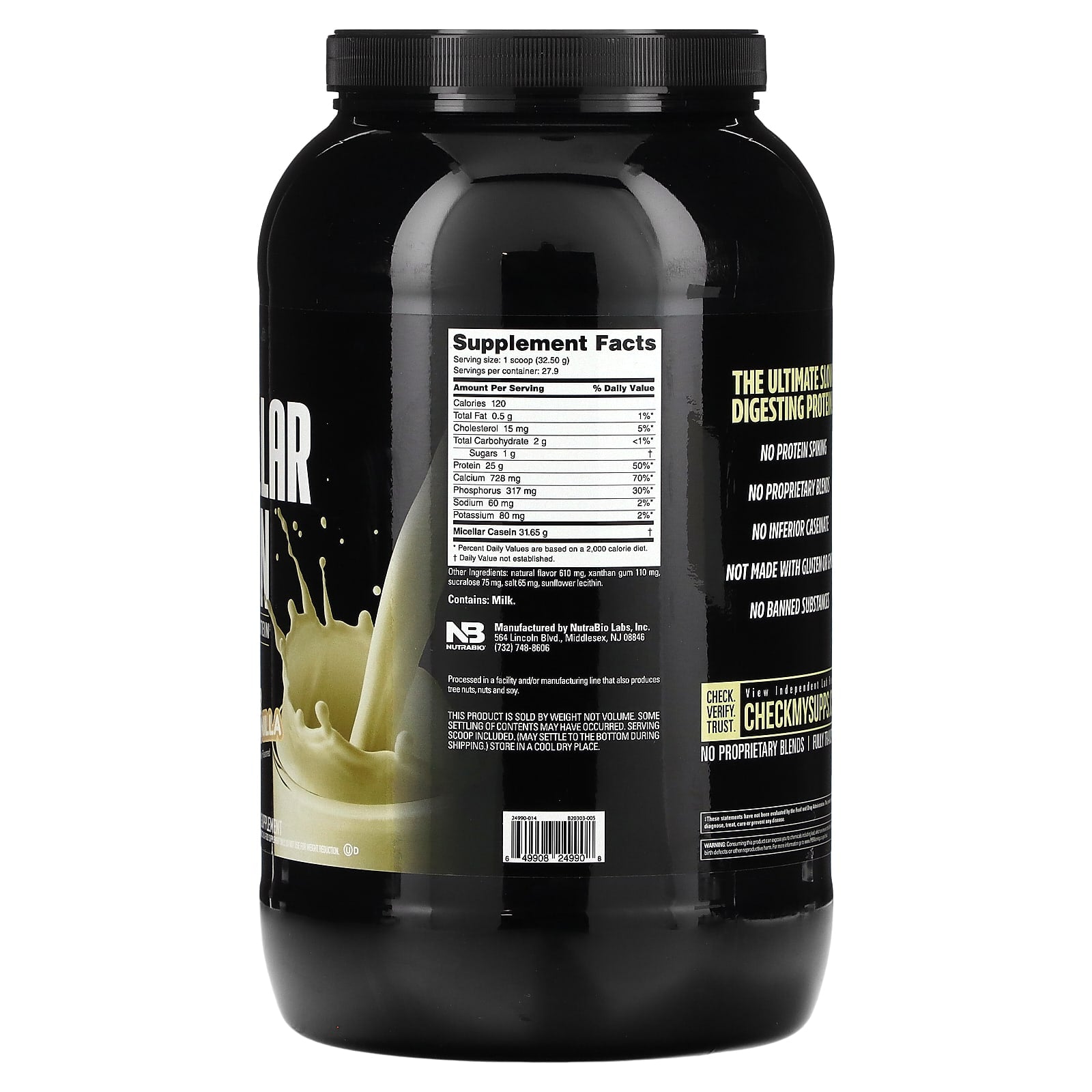 NutraBio, Micellar Casein, Alpine Vanilla , 2 lb (907 g) - Image 2