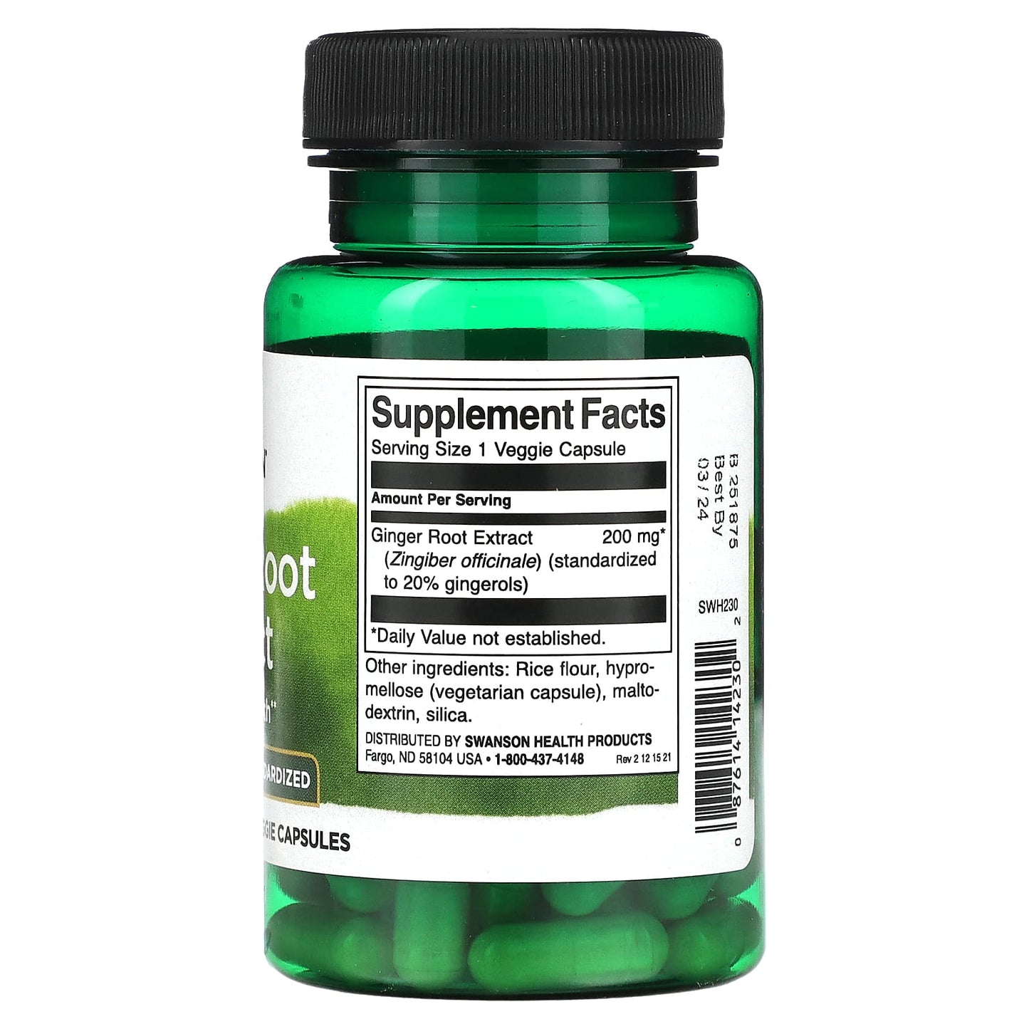 Swanson, Ginger Root Extract, 60 Veggie Capsules (200 mg per Capsule) - Image 2