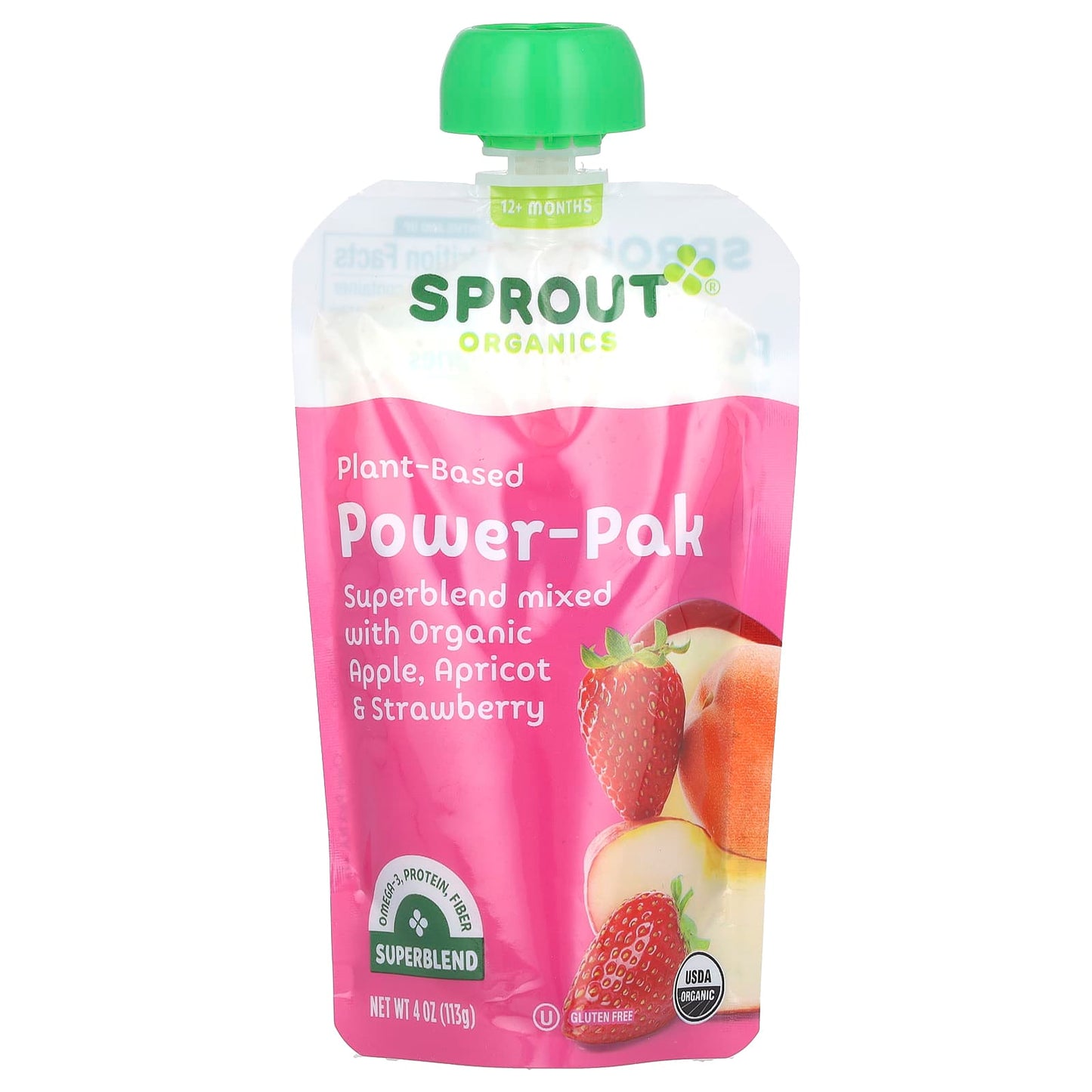 Sprout Organics, Power Pak, 12 Months & Up, Apple, Apricot & Strawberry, 4 oz (113 g) - Image 1