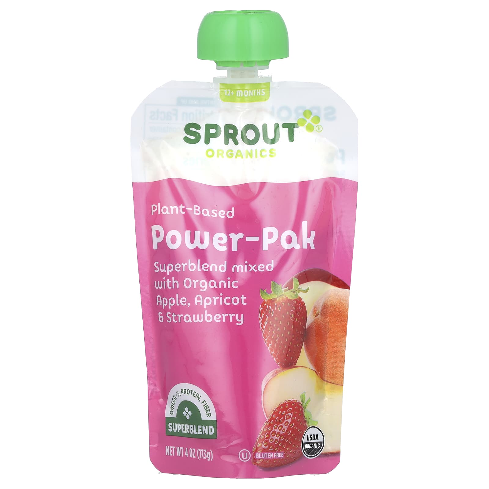 Sprout Organics, Power Pak, 12 Months & Up, Apple, Apricot & Strawberry, 4 oz (113 g) - Image 1