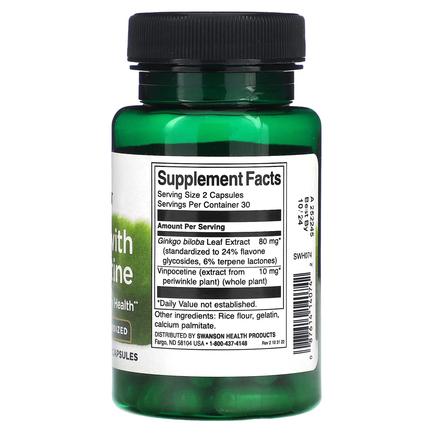 Swanson, Ginkgo with Vinpocetine, Standardized, 60 Capsules - Image 2