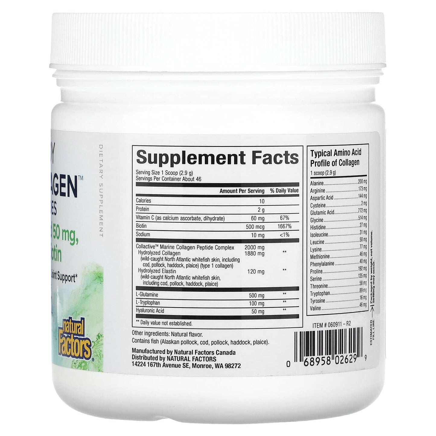 Natural Factors, Total Body Marine Collagen, Bioactive Peptides, Unflavored, 4.8 oz (135 g) - Image 2
