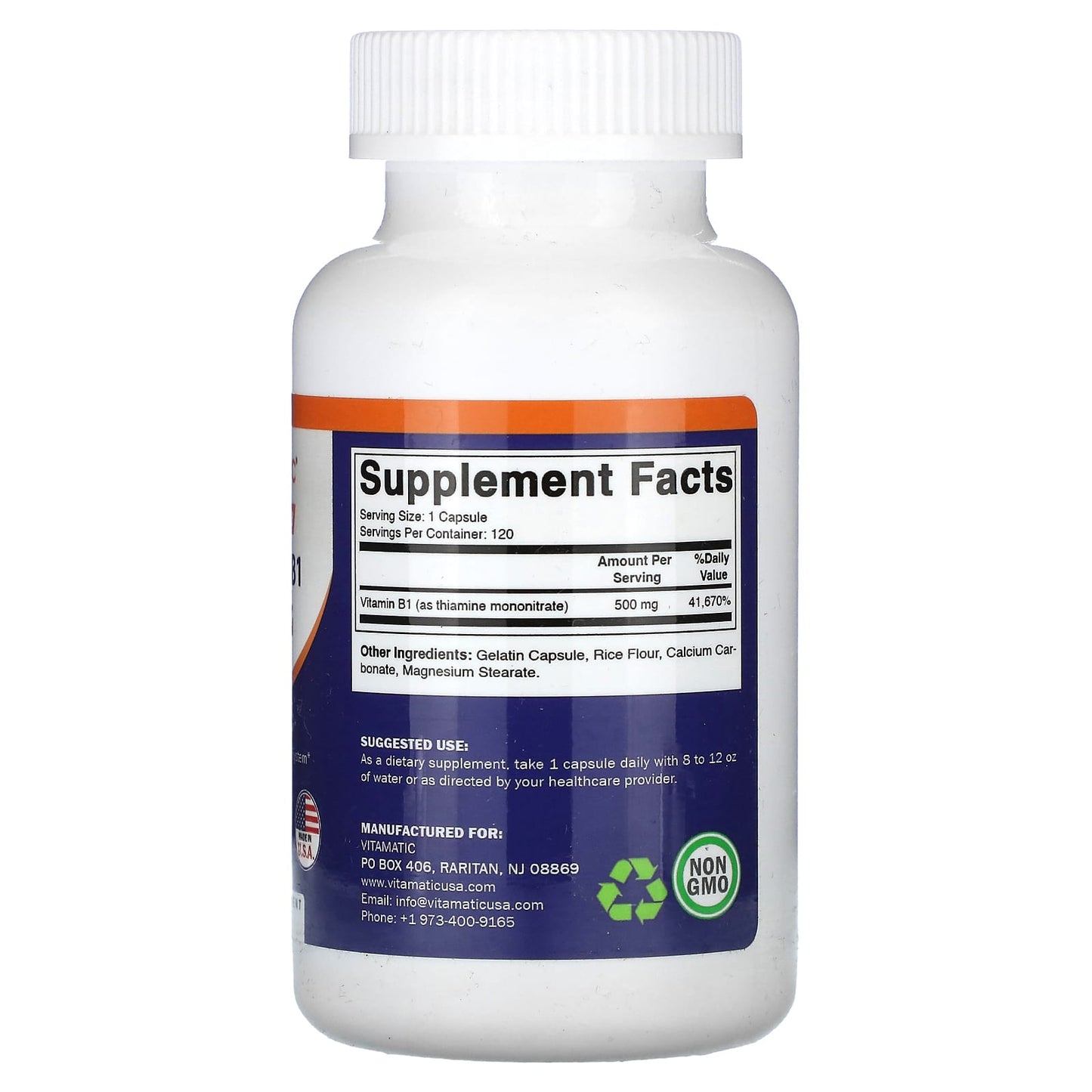 Vitamatic, High Potency, Vitamin B1, 500 mg, 120 Capsules - Image 2