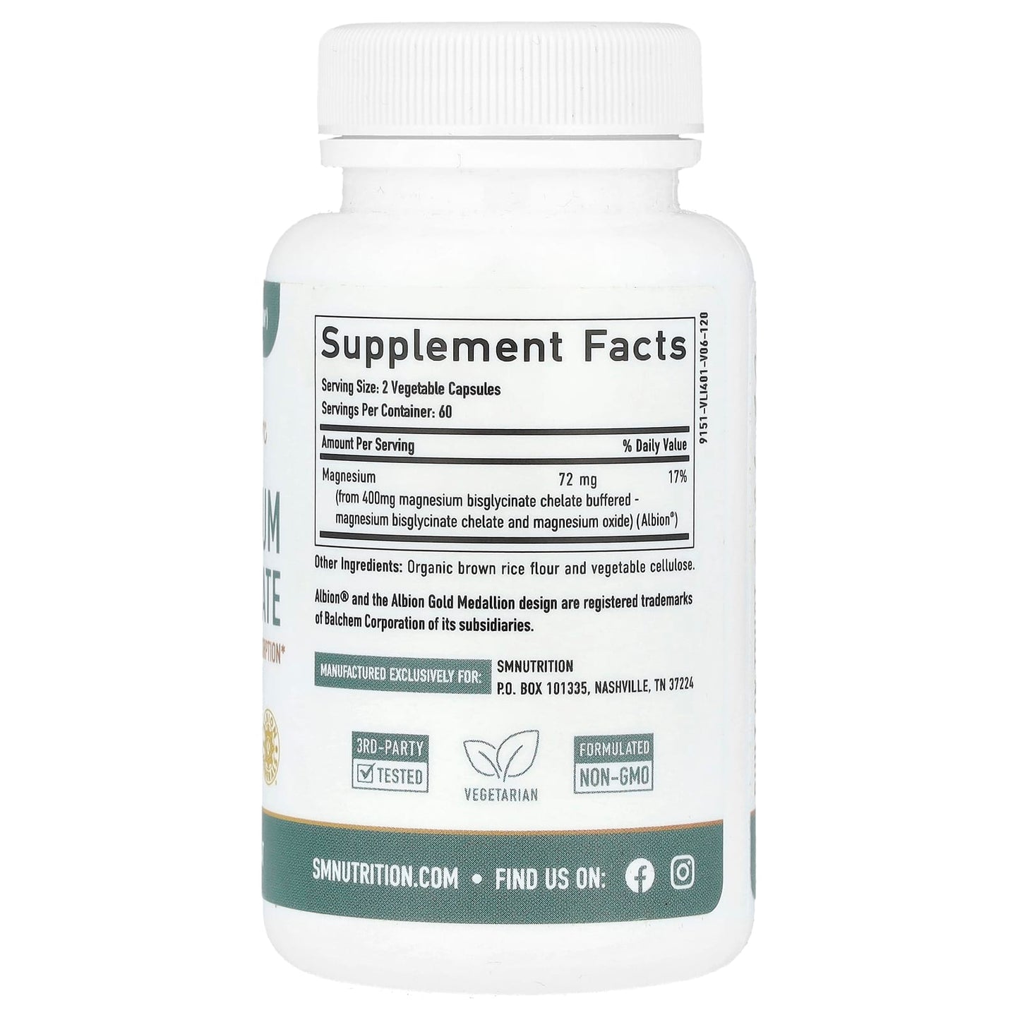 SMNutrition, Magnesium Bisglycinate, 120 Capsules (36 mg Per Capsule) - Image 2