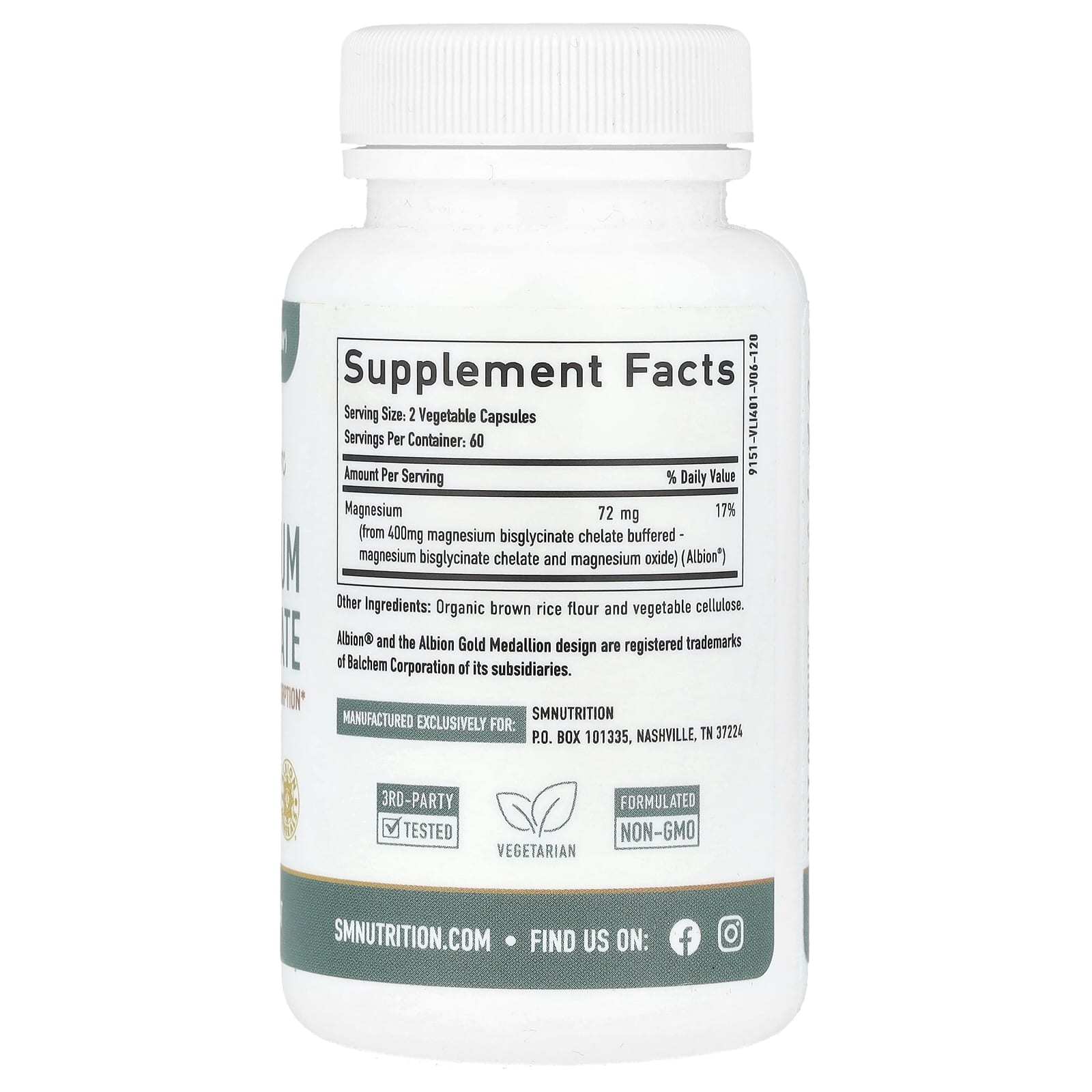 SMNutrition, Magnesium Bisglycinate, 120 Capsules (36 mg Per Capsule) - Image 2