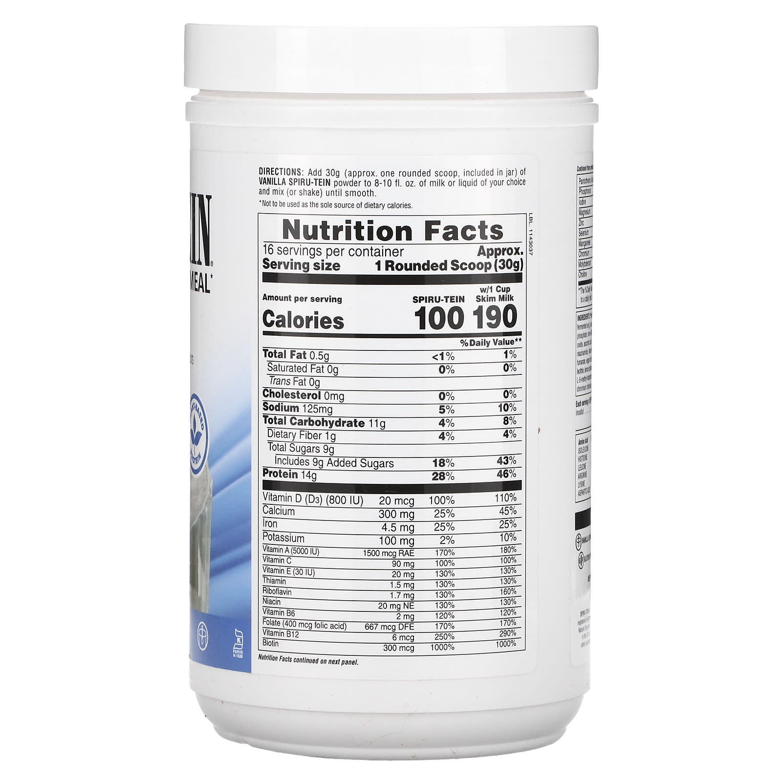 NaturesPlus, Spiru-Tein, Protein Powder Meal, Vanilla, 1.06 lbs (480 g) - Image 2