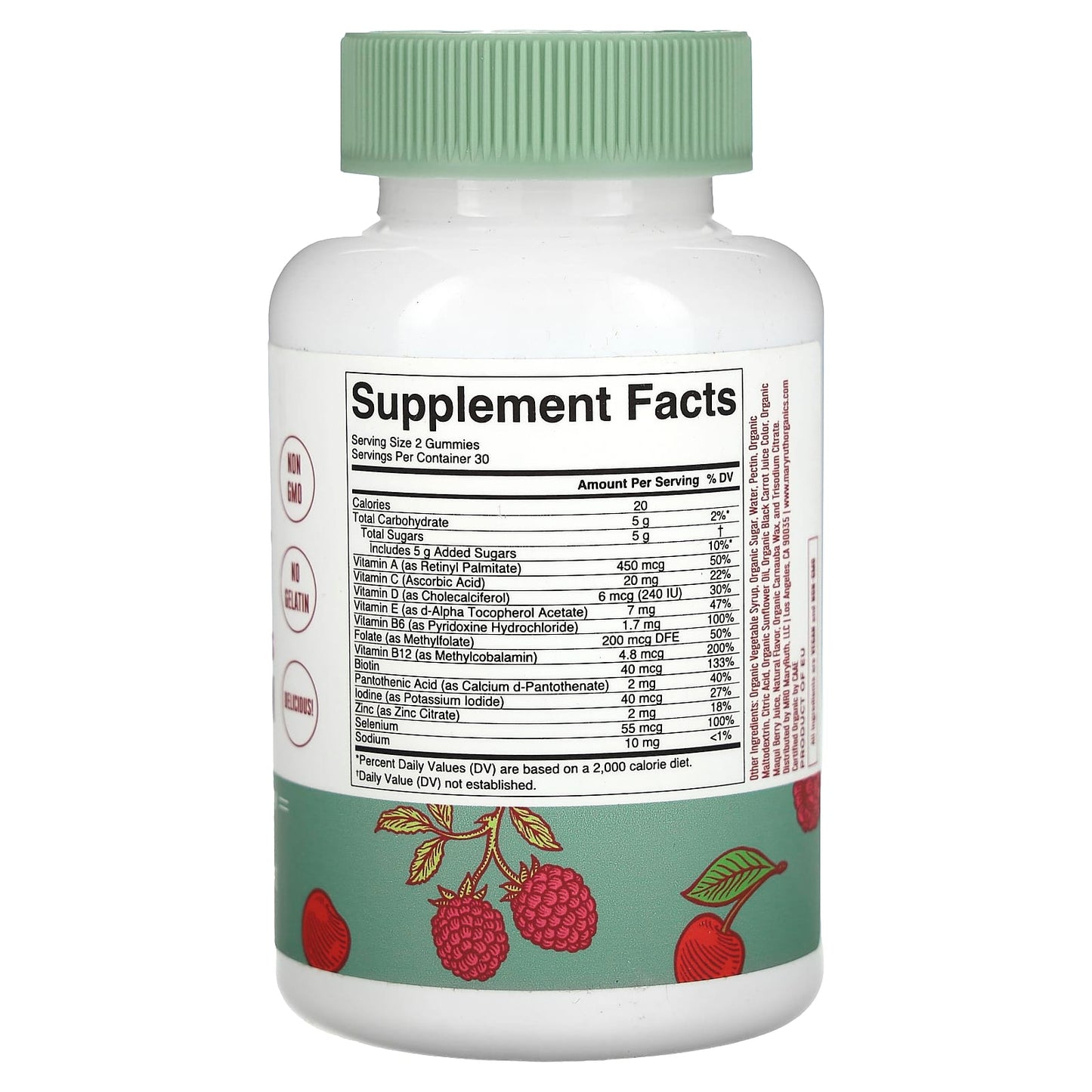 MaryRuth's, Organic Women's Multivitamin, Cherry & Raspberry, 60 Gummies - Image 2