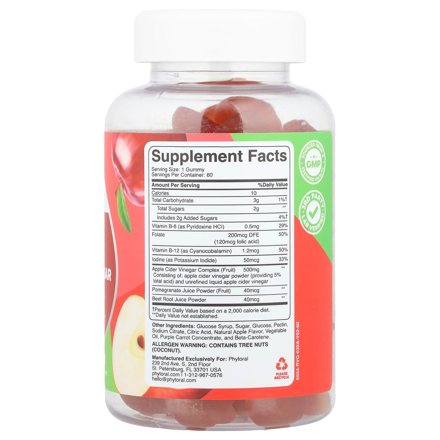 Phytoral, Apple Cider Vinegar Gummies With The Mother, Apple, 60 Gummies - Image 2