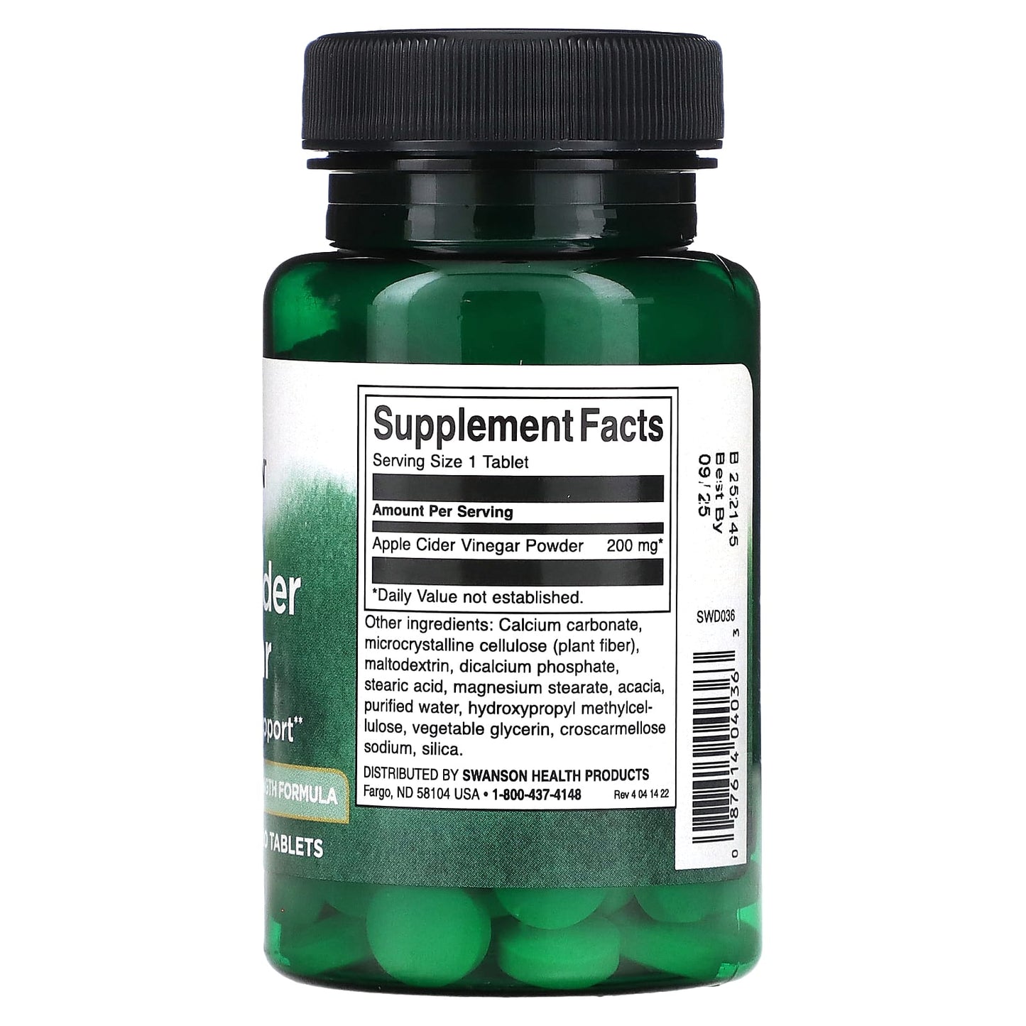 Swanson, Apple Cider Vinegar, 200 mg, 120 Tablets - Image 2