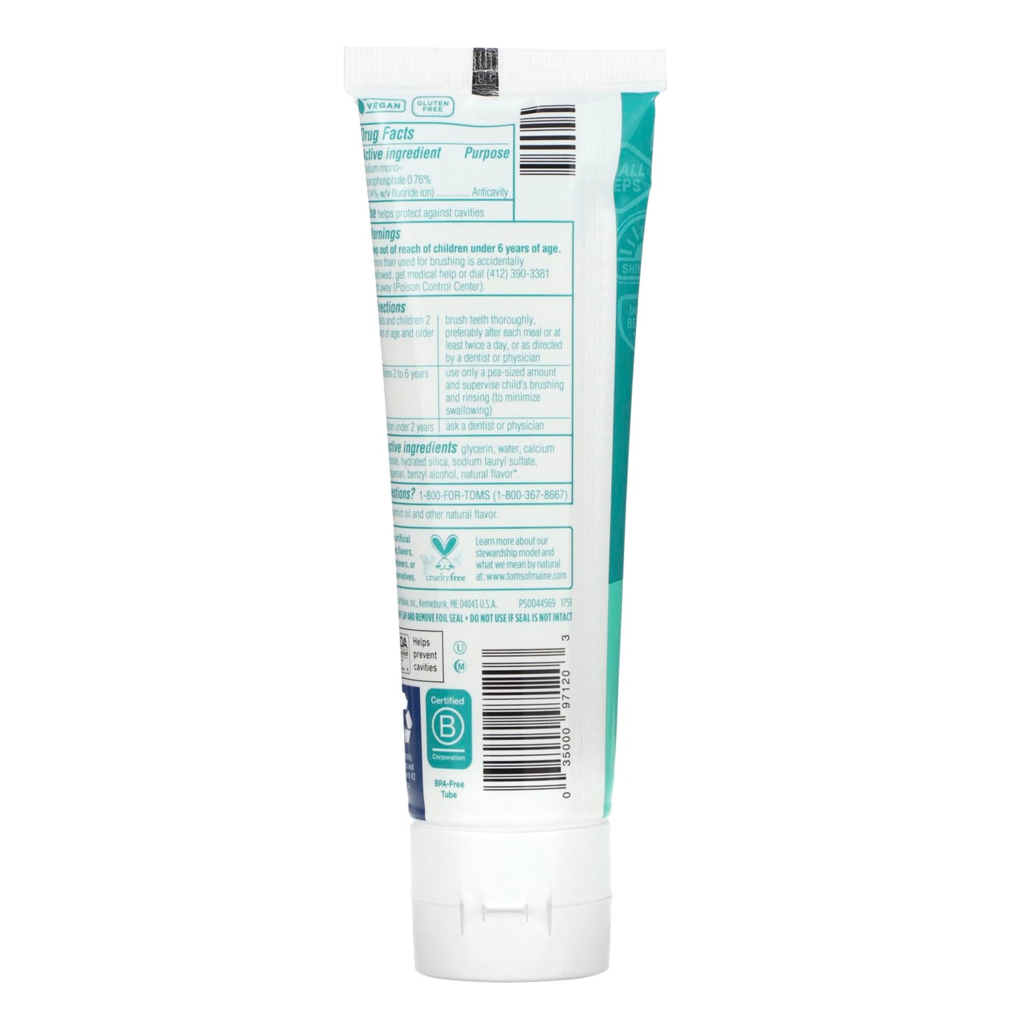 Tom's of Maine, Wicked Cool!, Natural Fluoride Anticavity Toothpaste, Ages 8+, Mild Mint , 5.1 oz (144 g) - Image 2