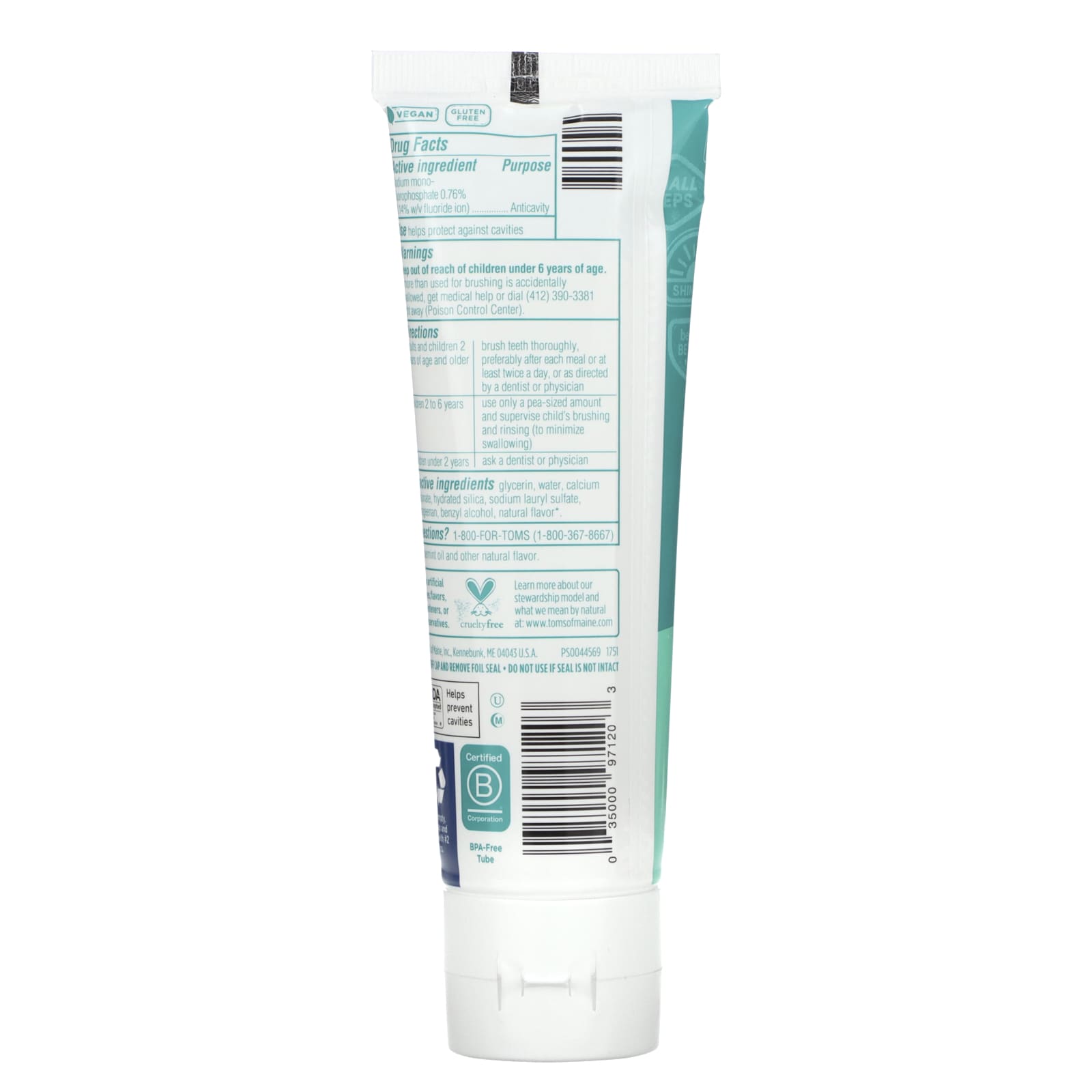 Tom's of Maine, Wicked Cool!, Natural Fluoride Anticavity Toothpaste, Ages 8+, Mild Mint , 5.1 oz (144 g) - Image 2