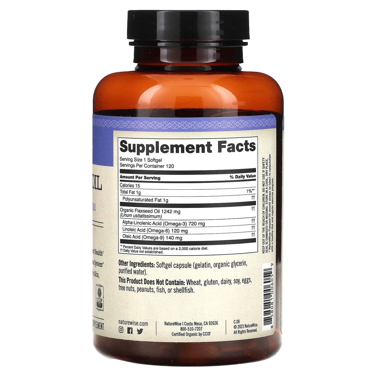 NatureWise, Flaxseed Oil, 120 Softgels - Image 2