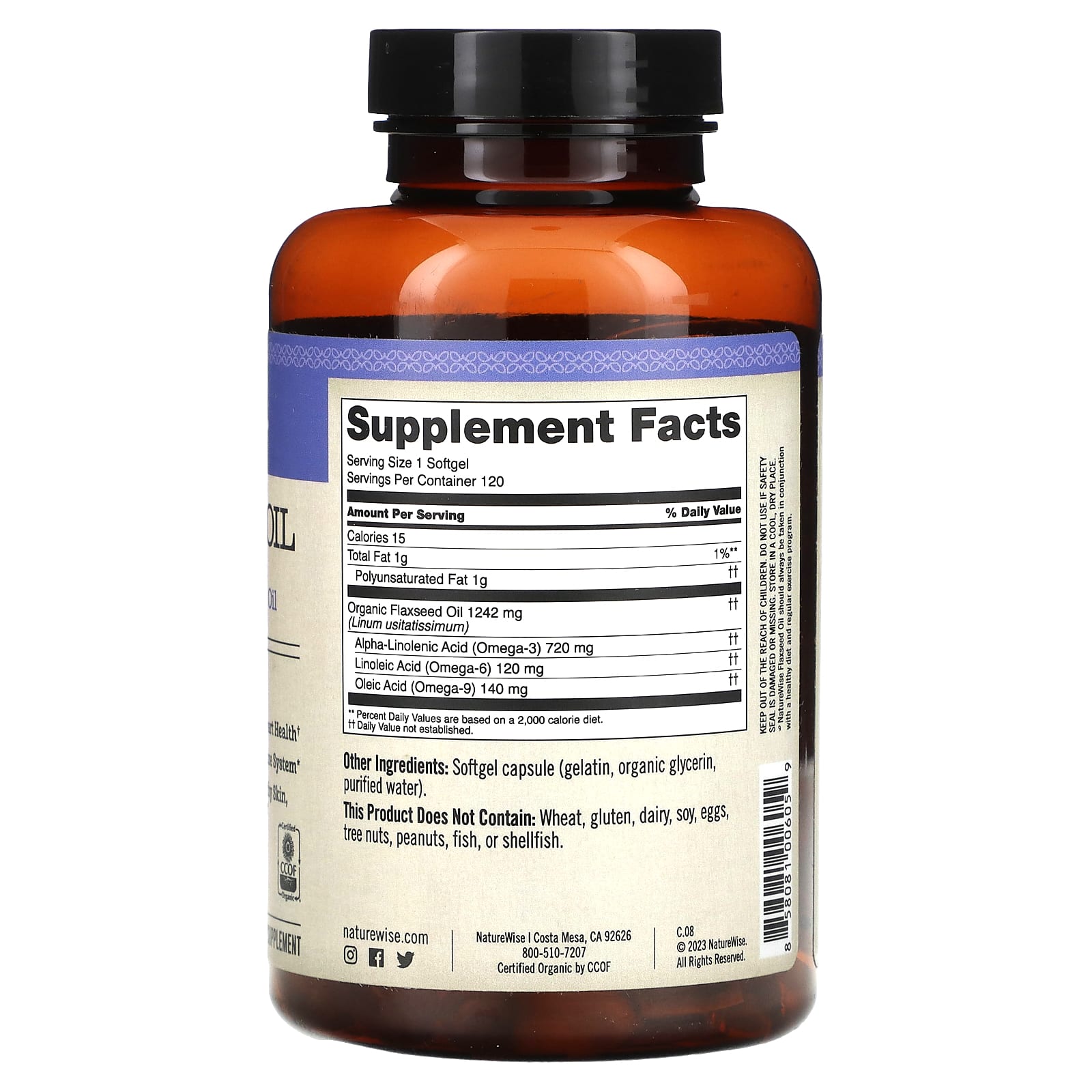 NatureWise, Flaxseed Oil, 120 Softgels - Image 2