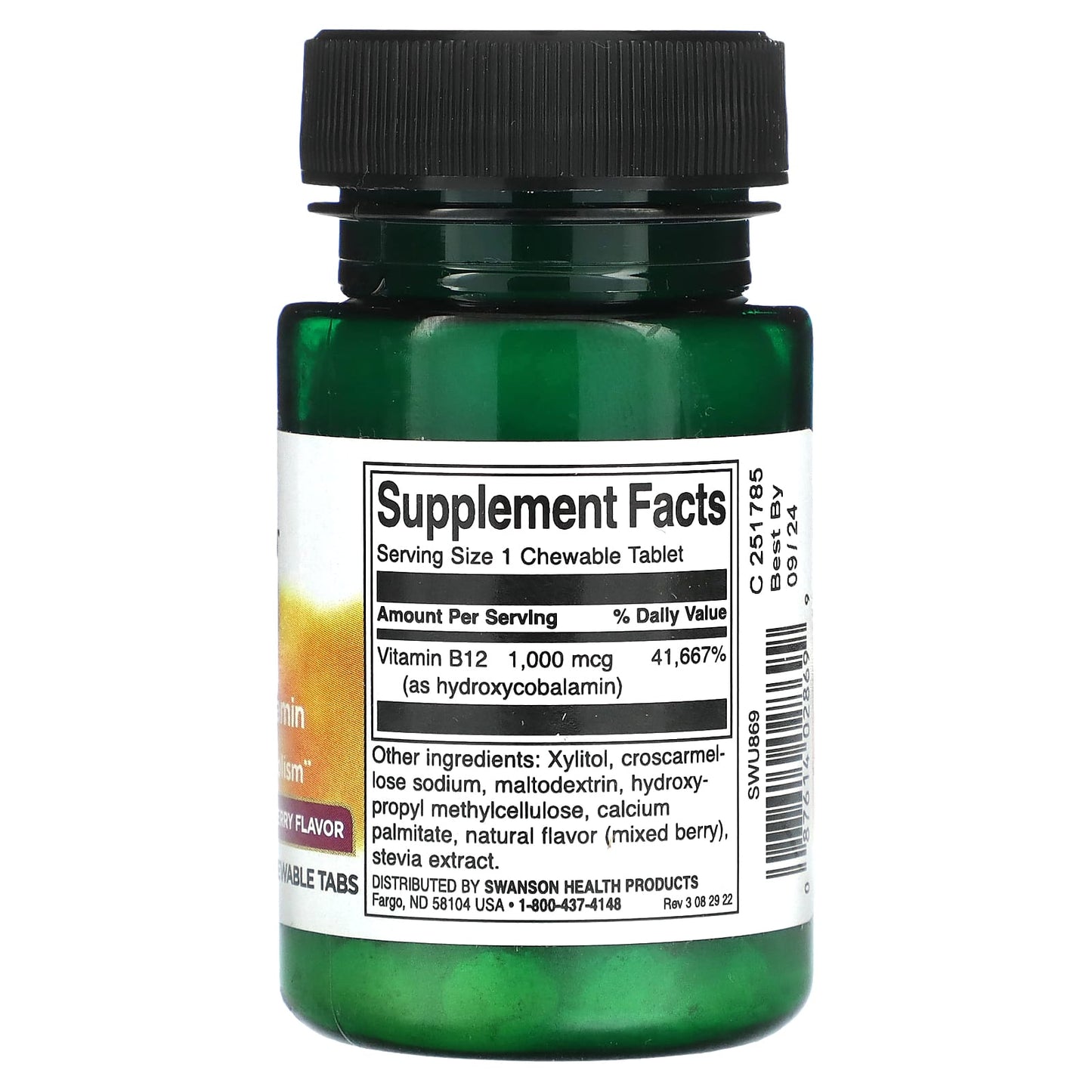 Swanson, B12 Hydroxycobalamin, Mixed Berry, 1,000 mcg, 60 Chewable Tabs - Image 2