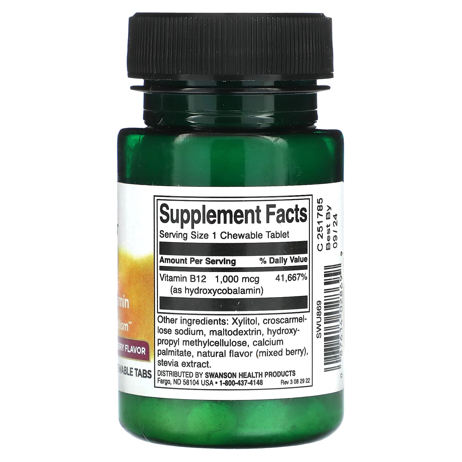 Swanson, B12 Hydroxycobalamin, Mixed Berry, 1,000 mcg, 60 Chewable Tabs - Image 2