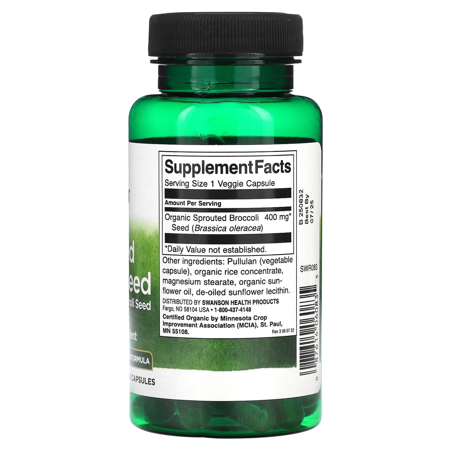 Swanson, Sprouted Broccoli Seed, 400 mg, 60 Veggie Capsules - Image 2