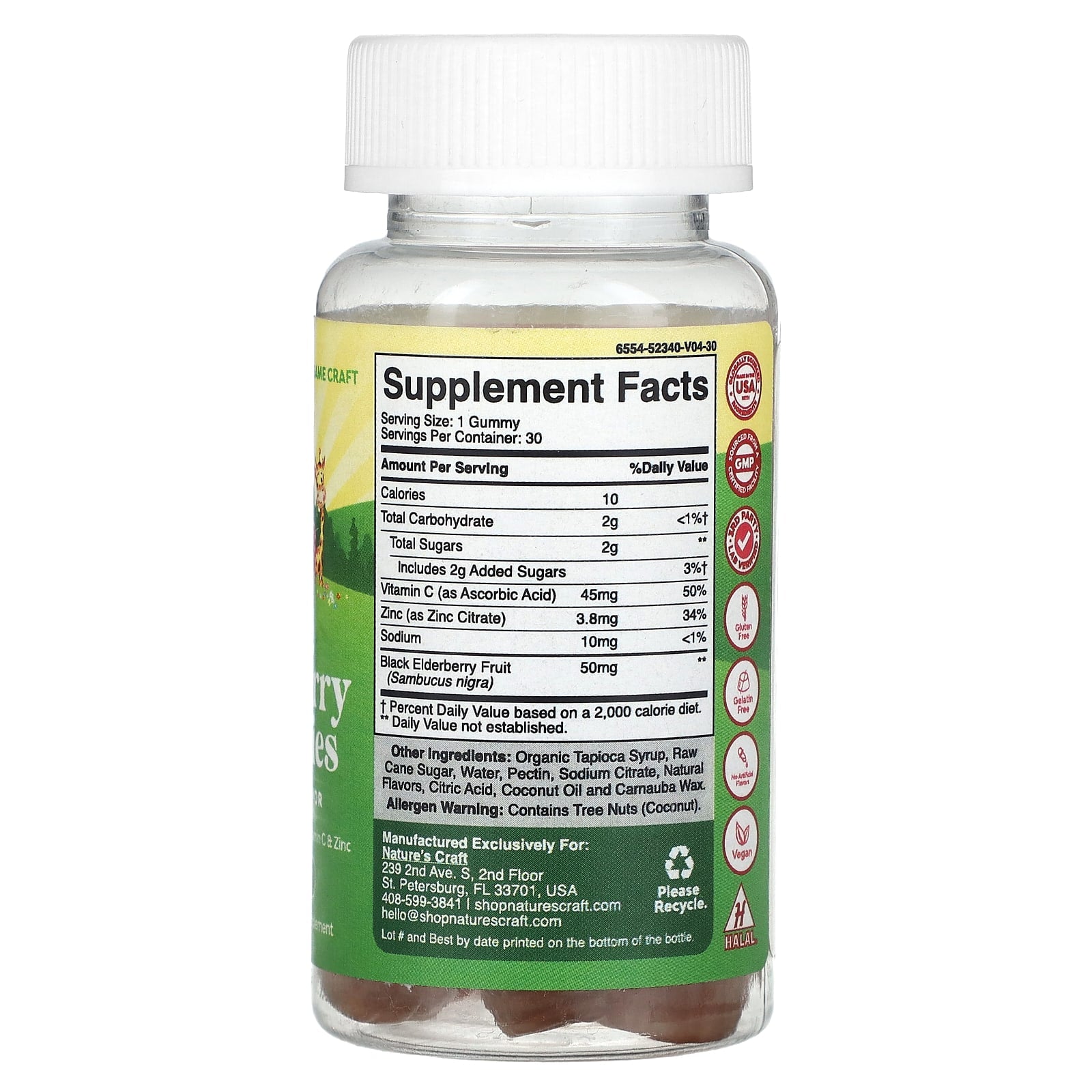 Nature's Craft, Kids Elderberry Gummies, Raspberry, 30 Gummies - Image 2