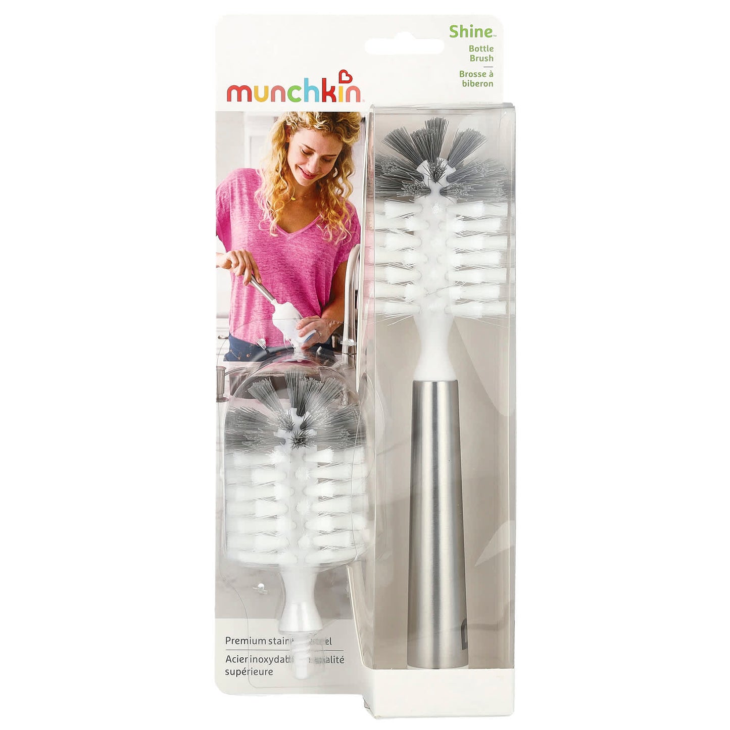 Munchkin, Shine™, Premium Stainless Steel, Bottle Brush, 3 Piece Set - Image 1